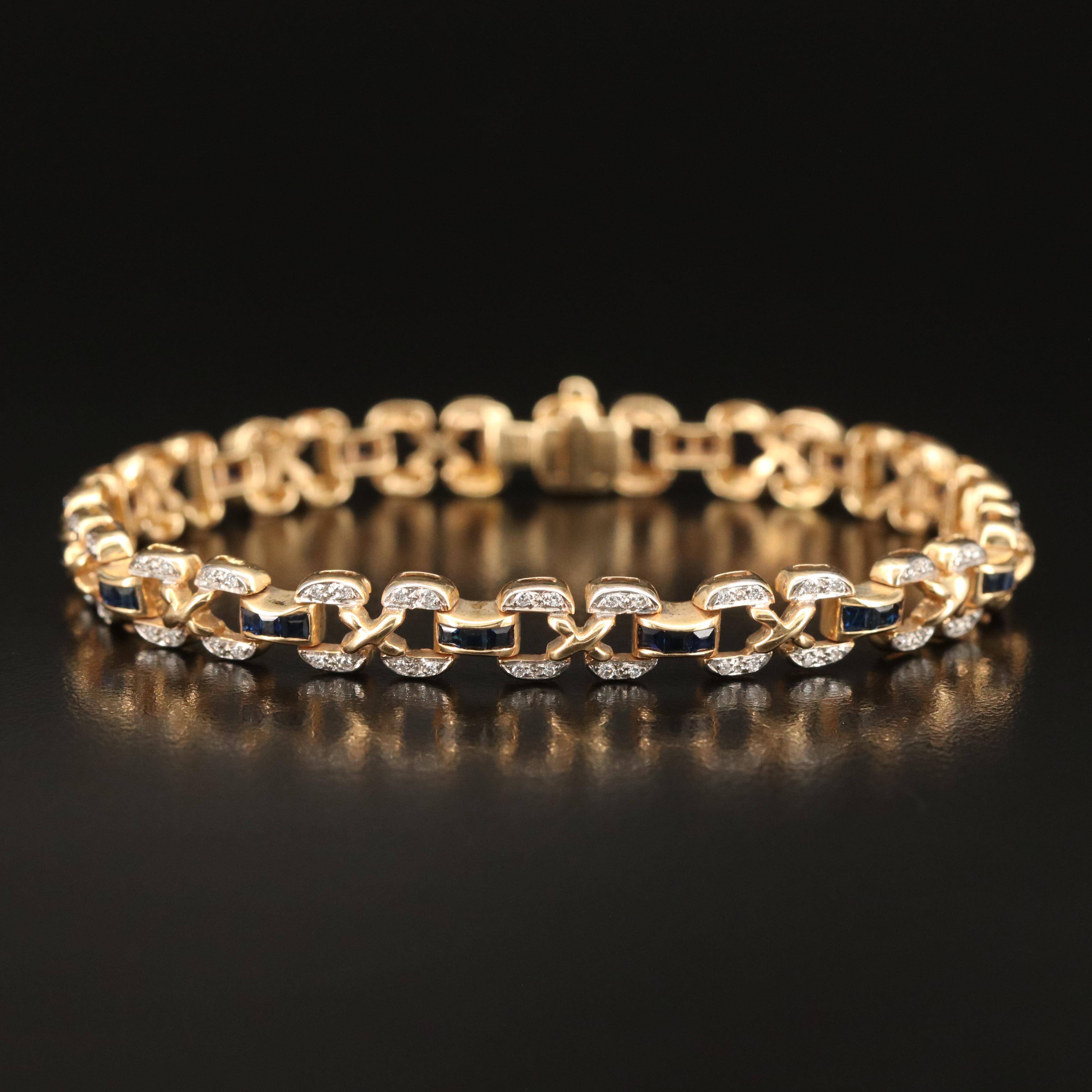 14K Sapphire and Diamond Link Bracelet