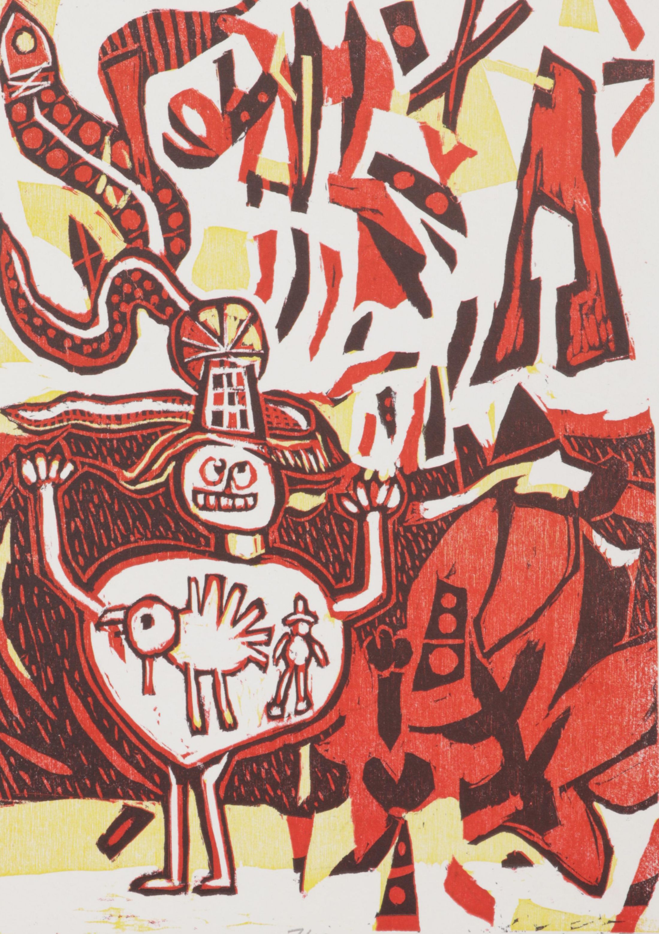 Sidney Chafetz Woodcut "Angela's People I," 1984