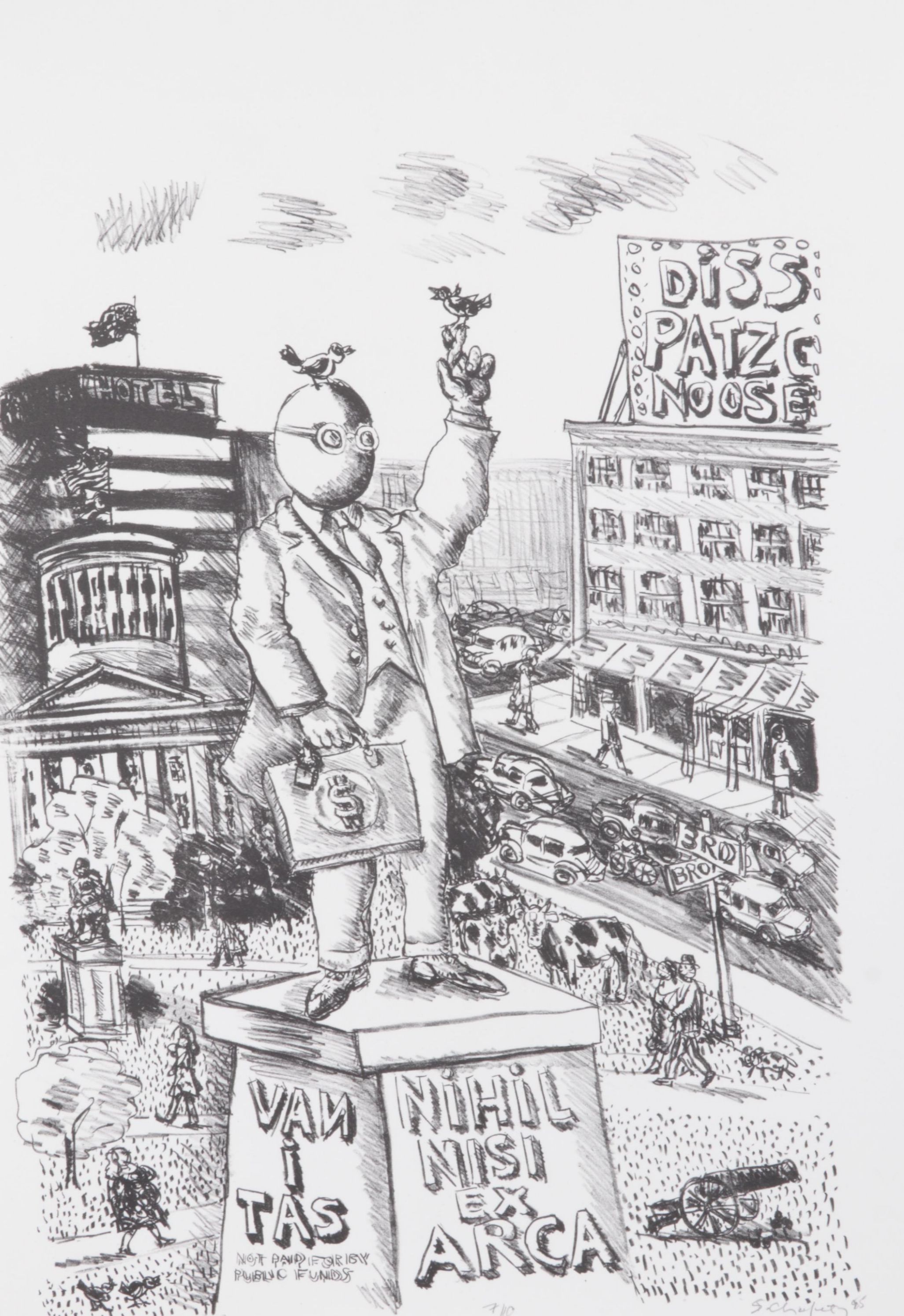 Sidney Chafetz Lithograph "Monumental Ephemera," 1985