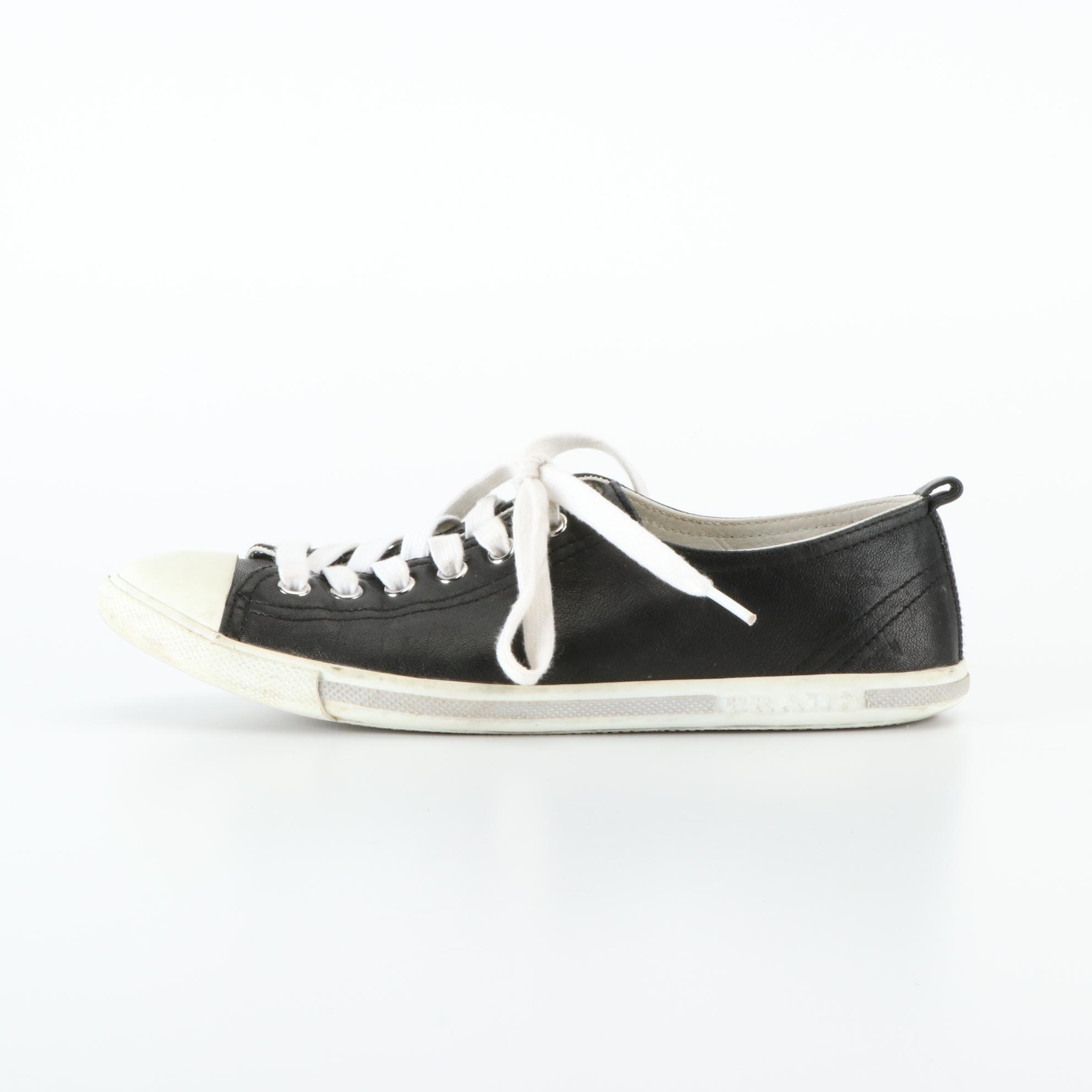 Prada Linea Rossa Low Top Sneakers in Black Leather