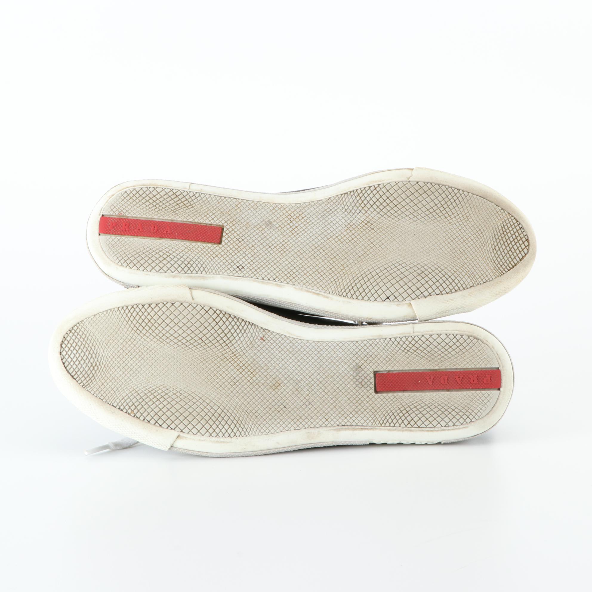 Prada Linea Rossa Low Top Sneakers in Black Leather