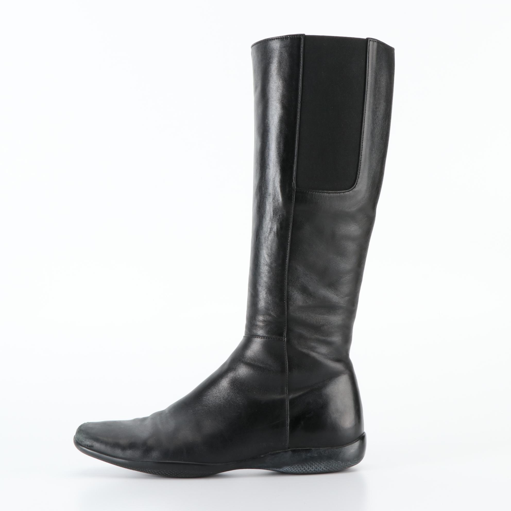 Prada Sport Mid-Calf Leather Boots in Black Leather