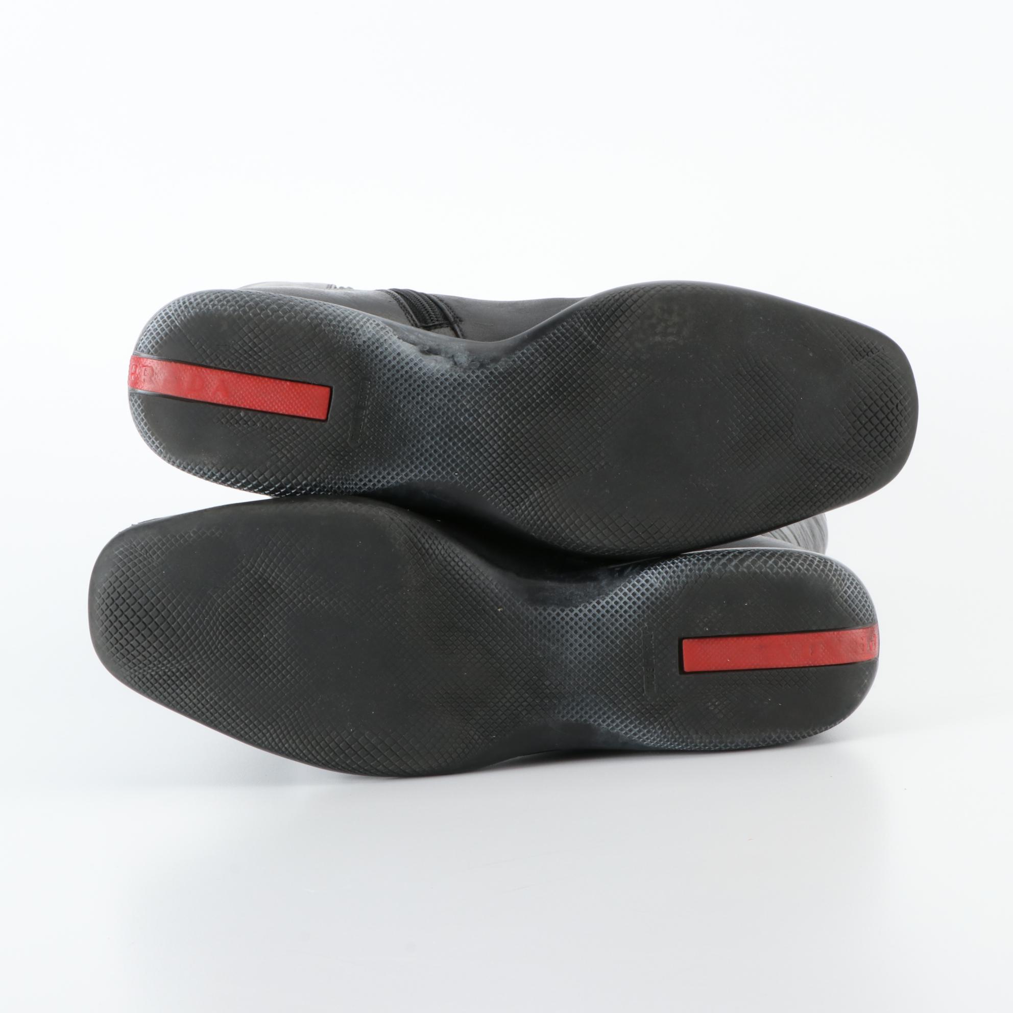 Prada Sport Mid-Calf Leather Boots in Black Leather