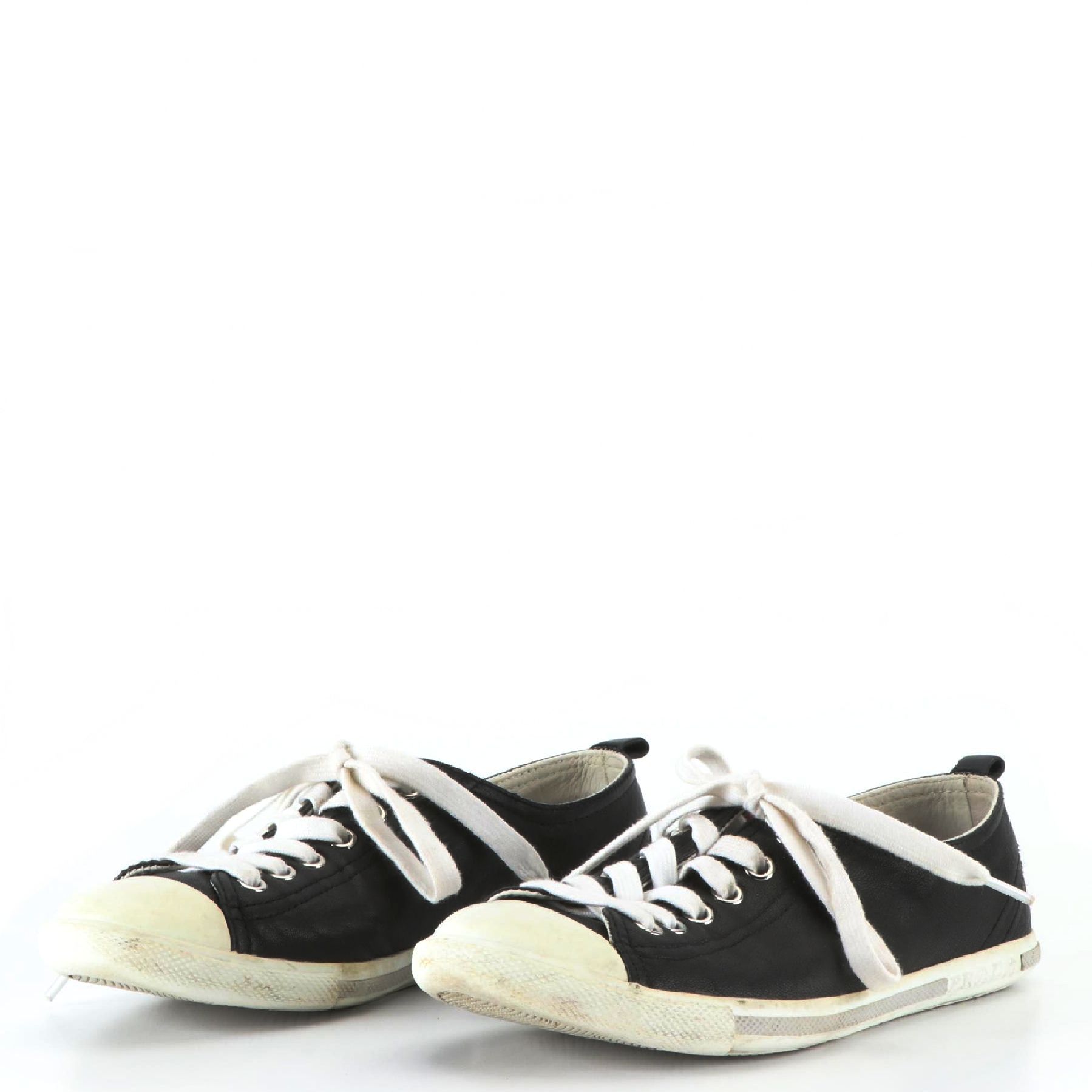 Prada Linea Rossa Low Top Sneakers in Black Leather