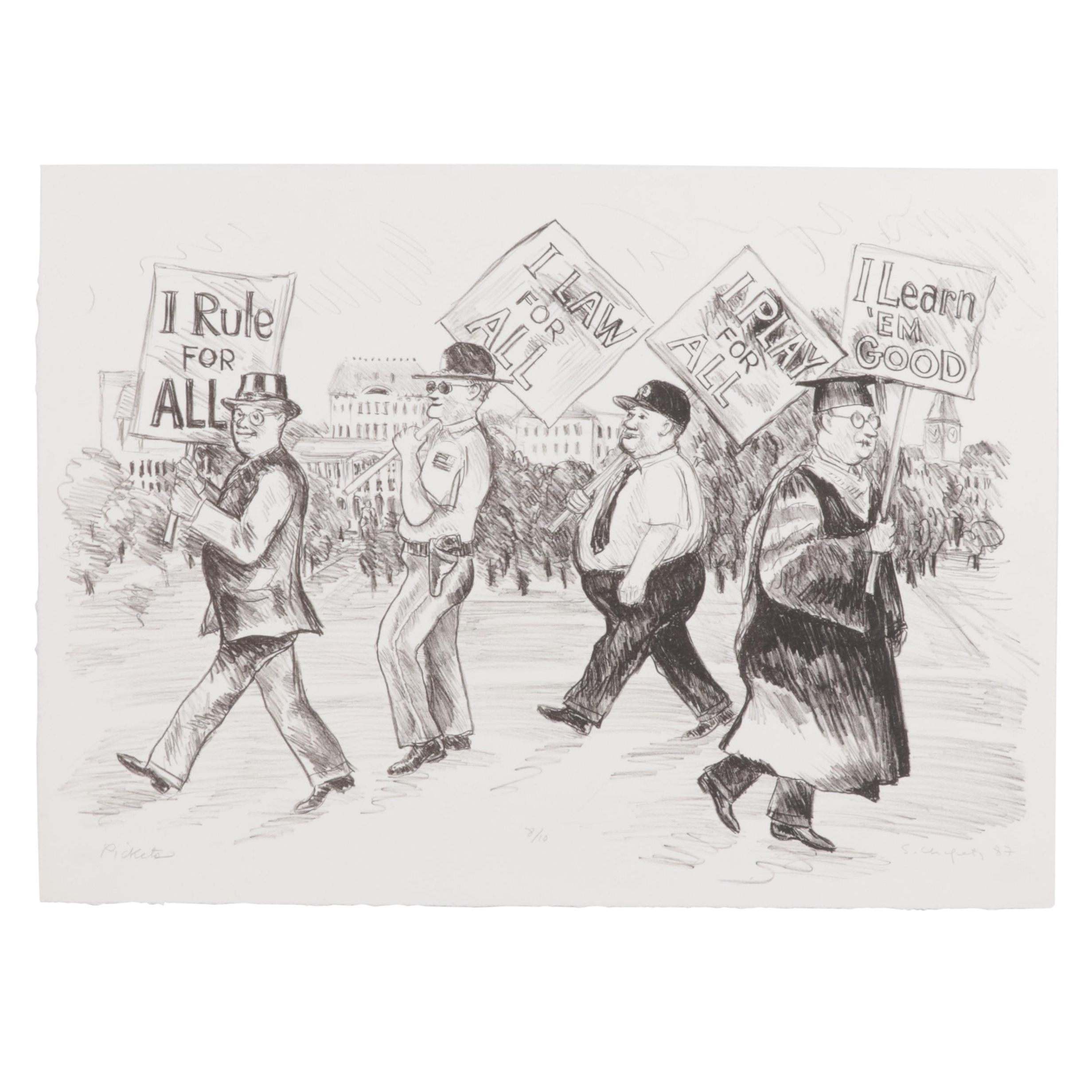 Sidney Chafetz Lithograph "Pickets," 1987