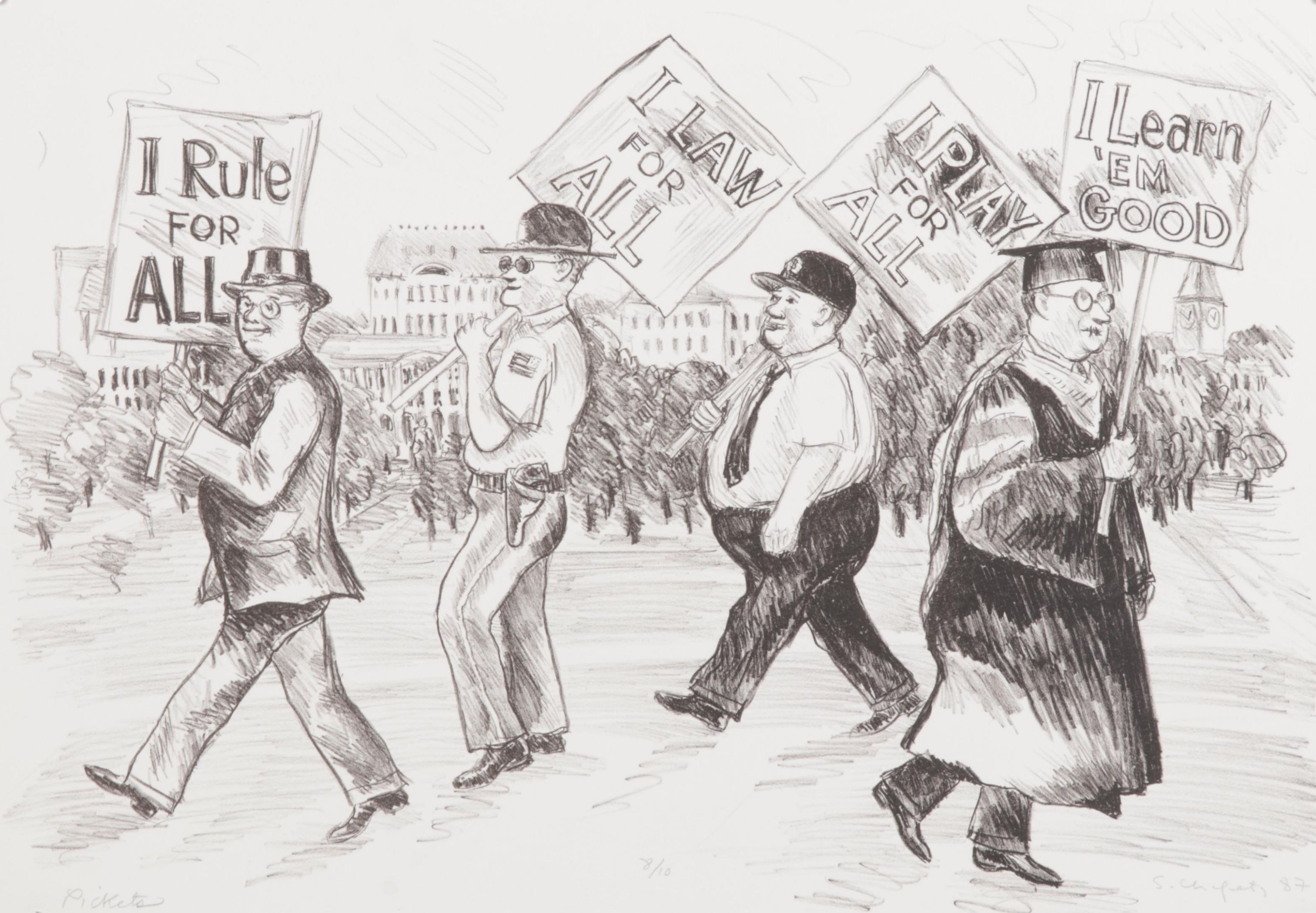 Sidney Chafetz Lithograph "Pickets," 1987