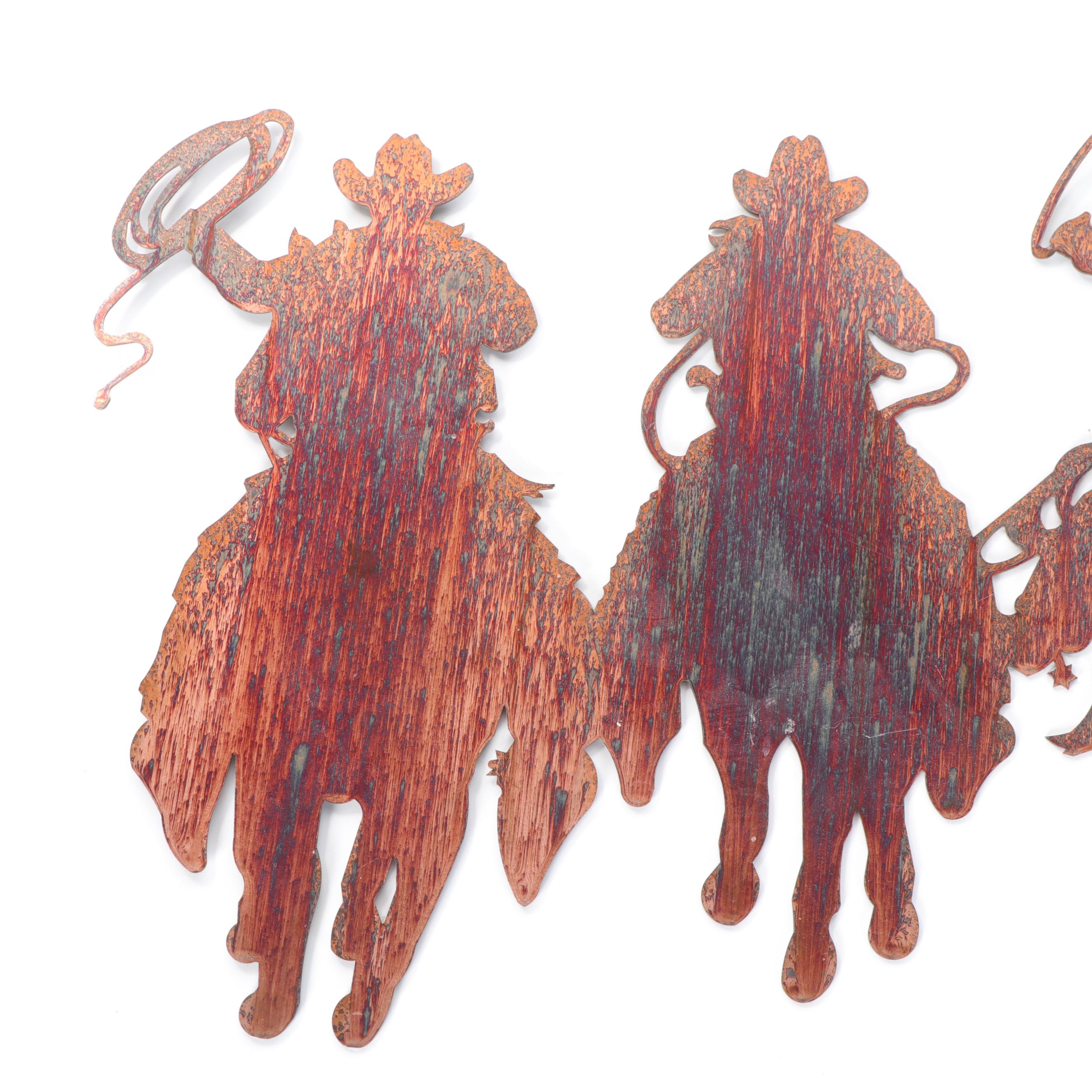 Distressed Metal Cowboy Silhouette Wall Plaque, Contemporary