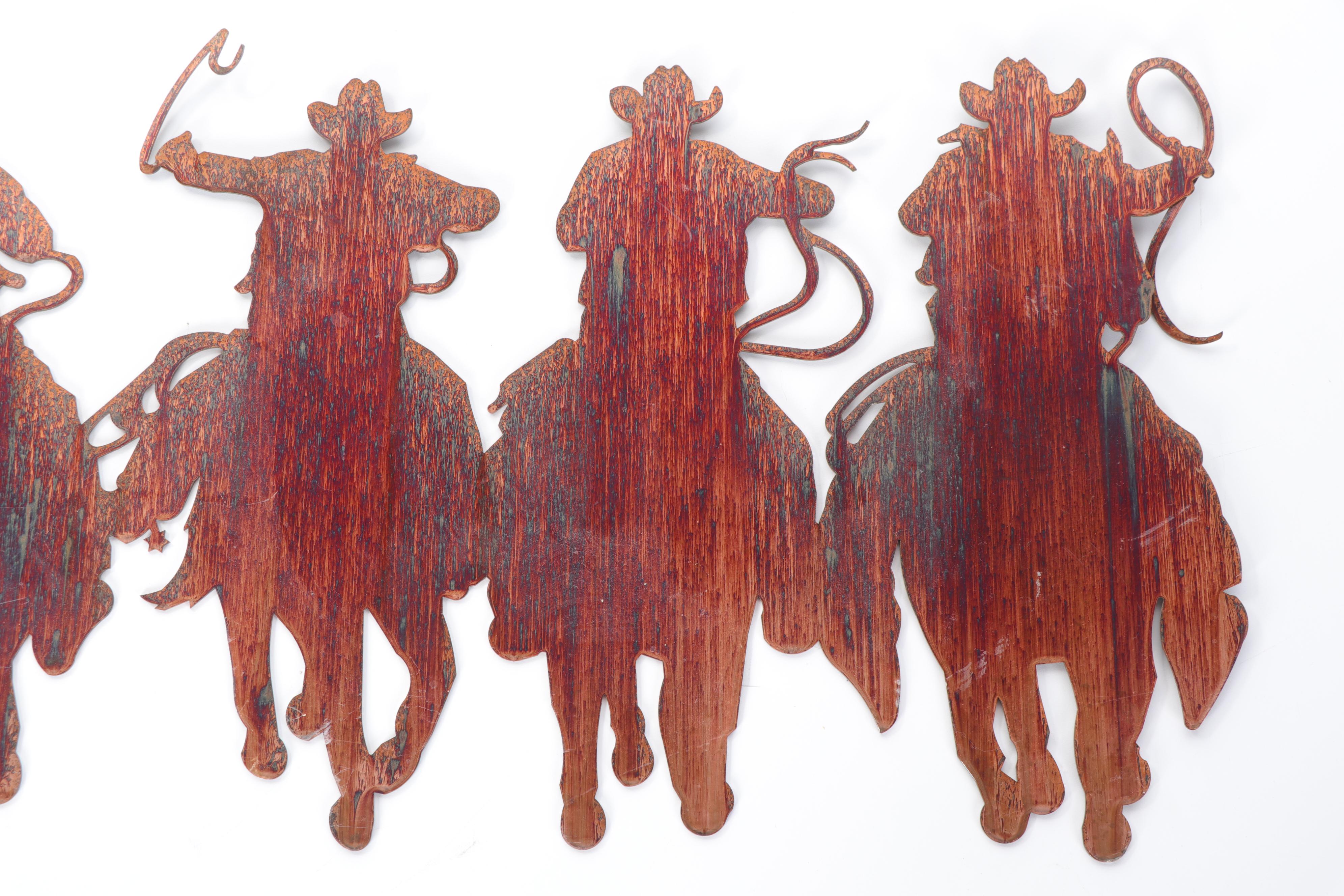 Distressed Metal Cowboy Silhouette Wall Plaque, Contemporary