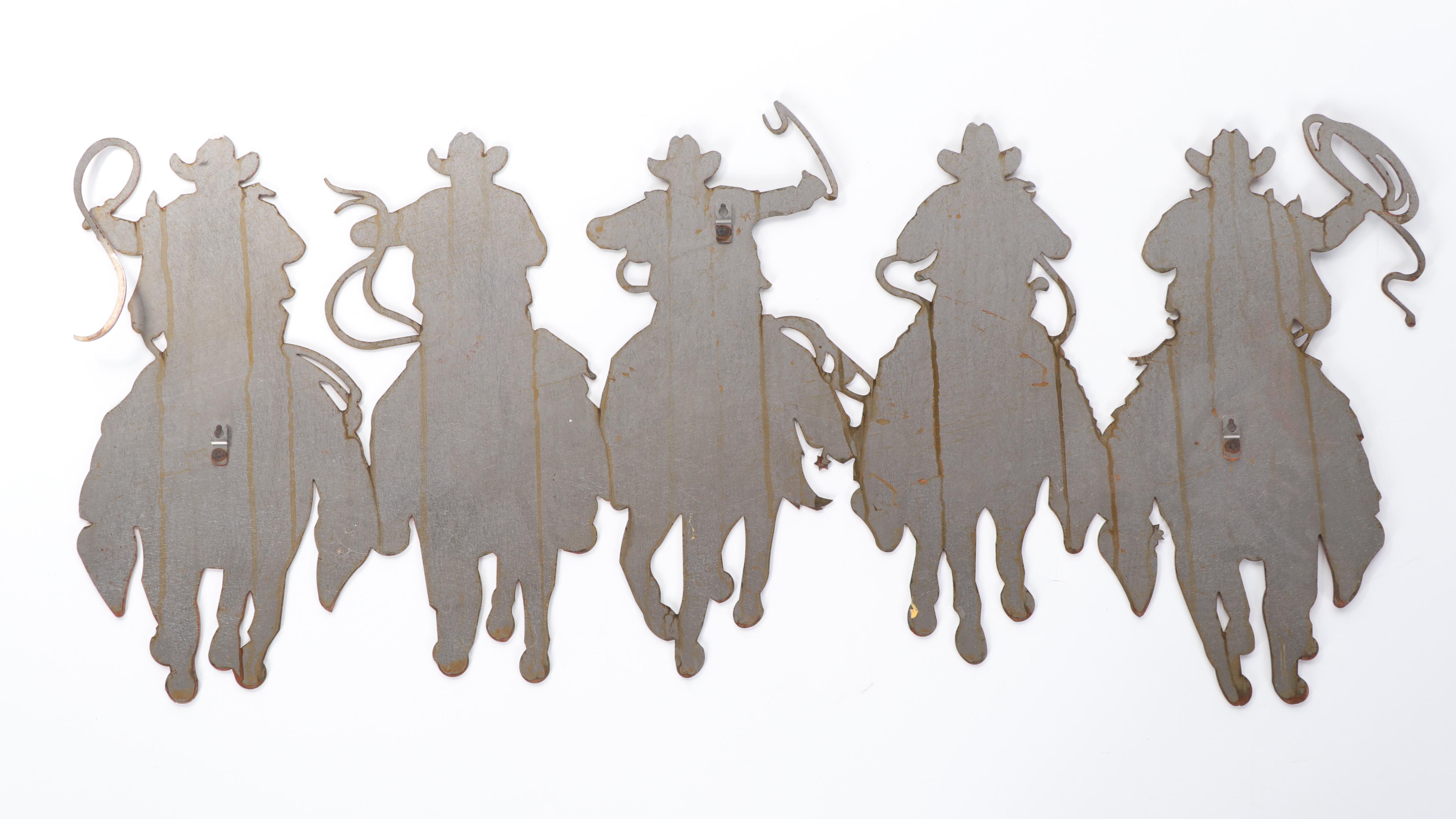 Distressed Metal Cowboy Silhouette Wall Plaque, Contemporary
