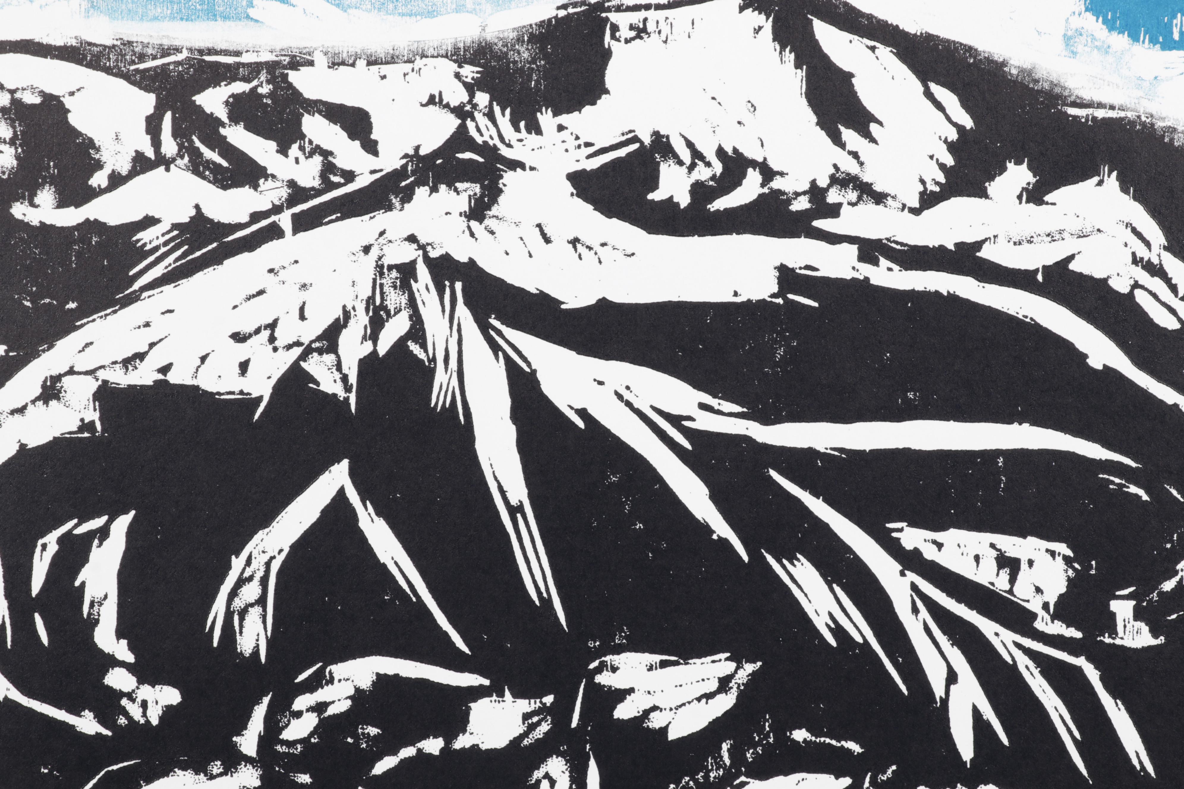 Sidney Chafetz Woodcut "Mountain Landscape," 1971