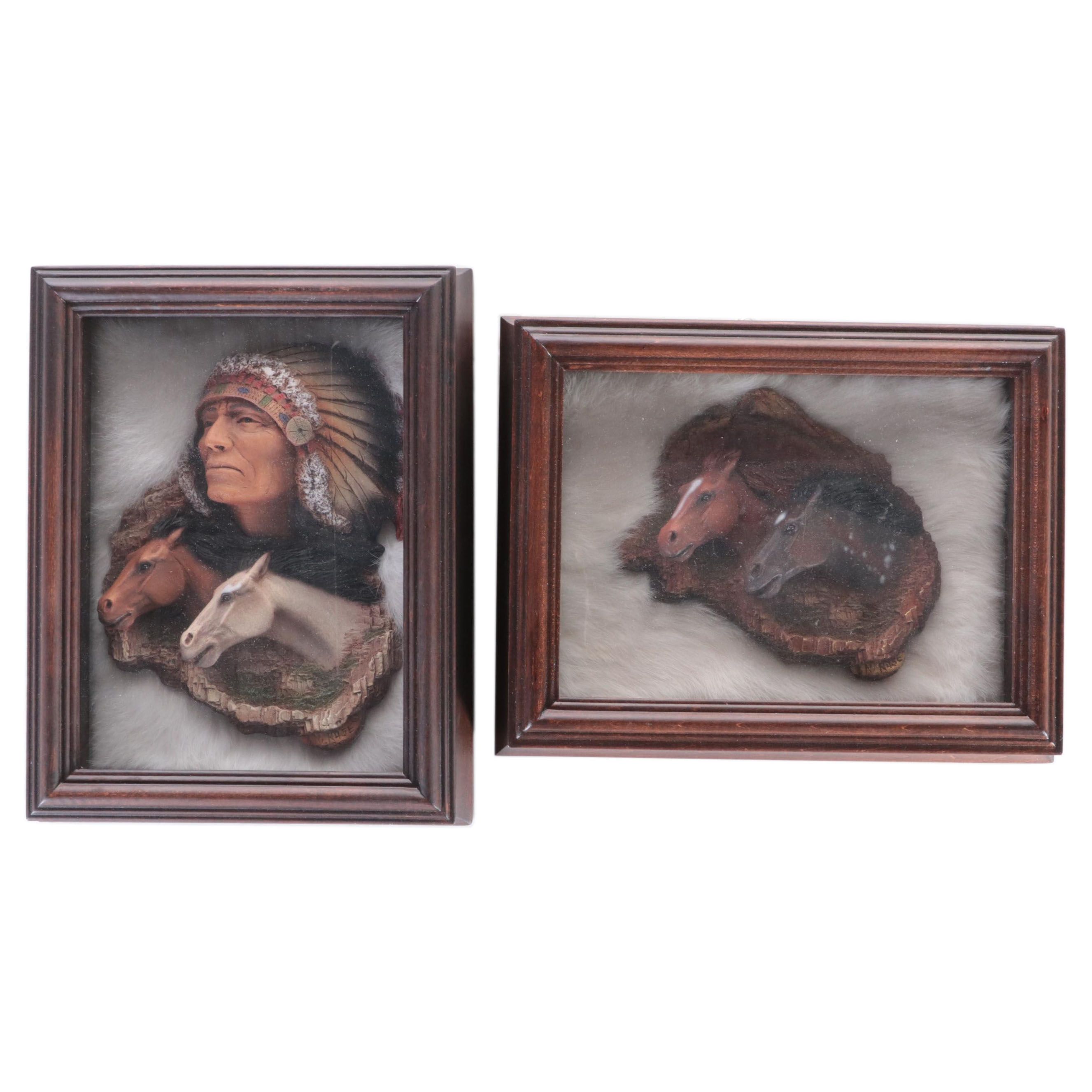 Neil J. Rose Resin Relief Sculptures of Man and Horses