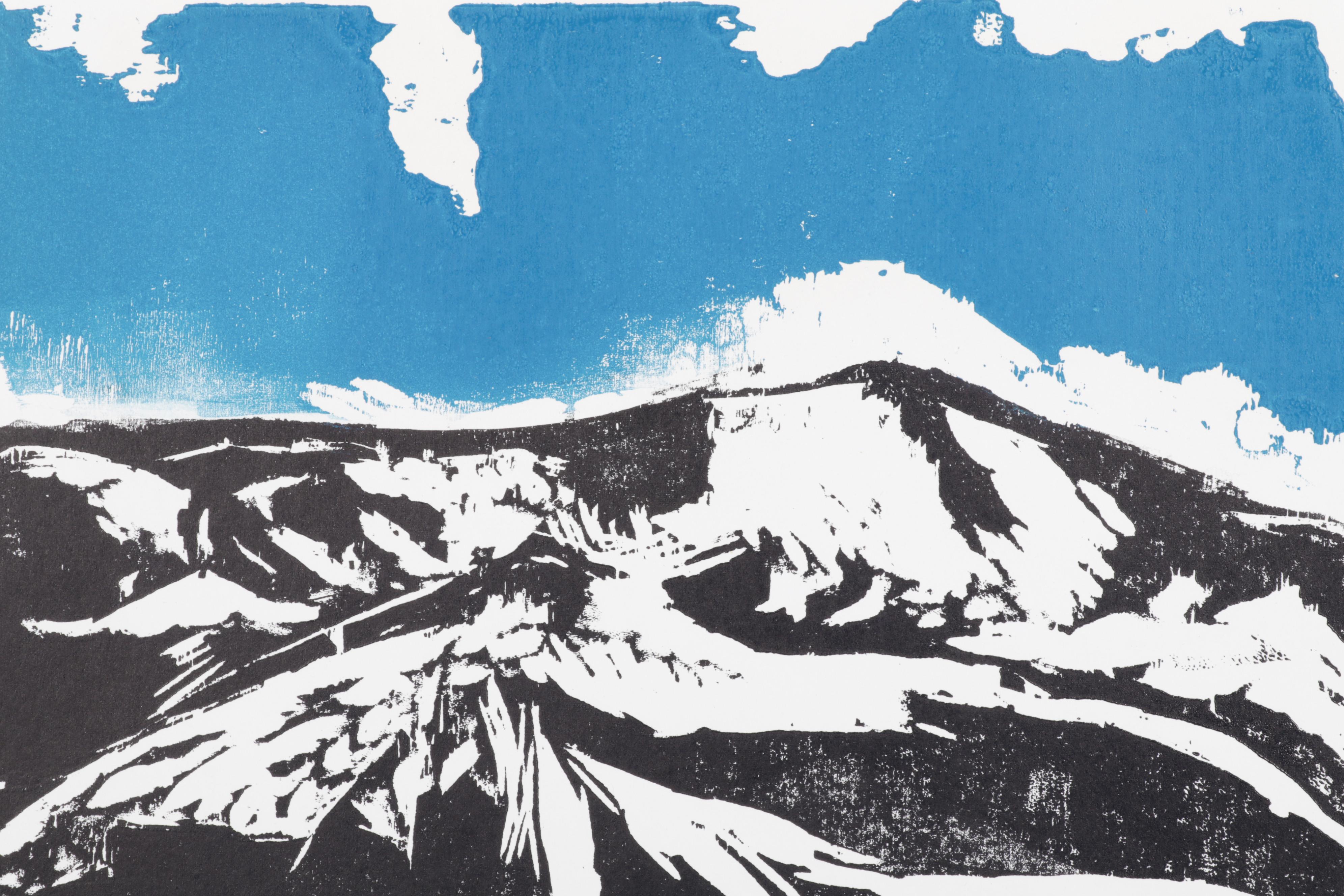 Sidney Chafetz Woodcut "Mountain Landscape," 1971