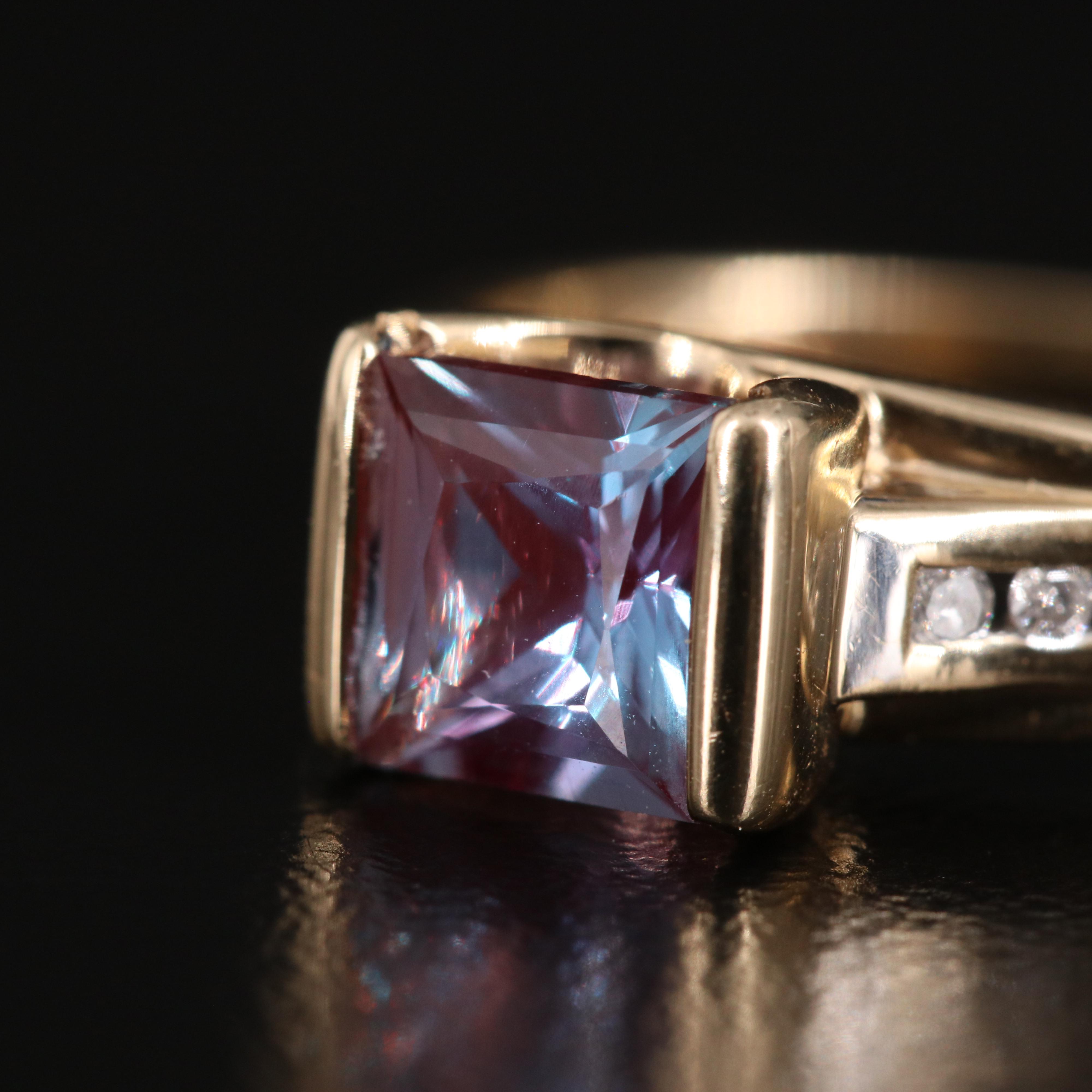 14K Alexandrite Ring with Diamond Lined Shoulders