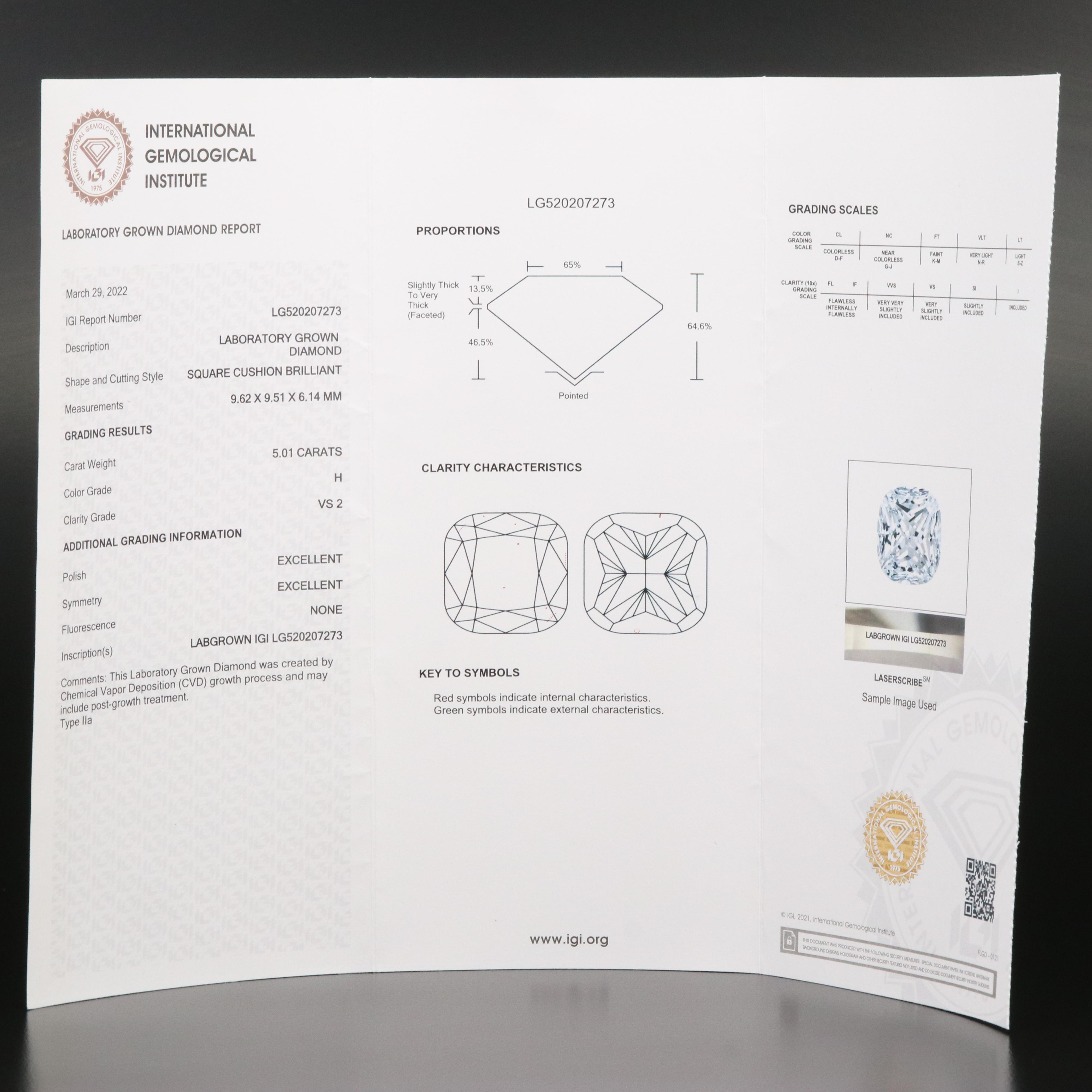 Loose 5.01 CT Lab Grown Diamond with IGI Report