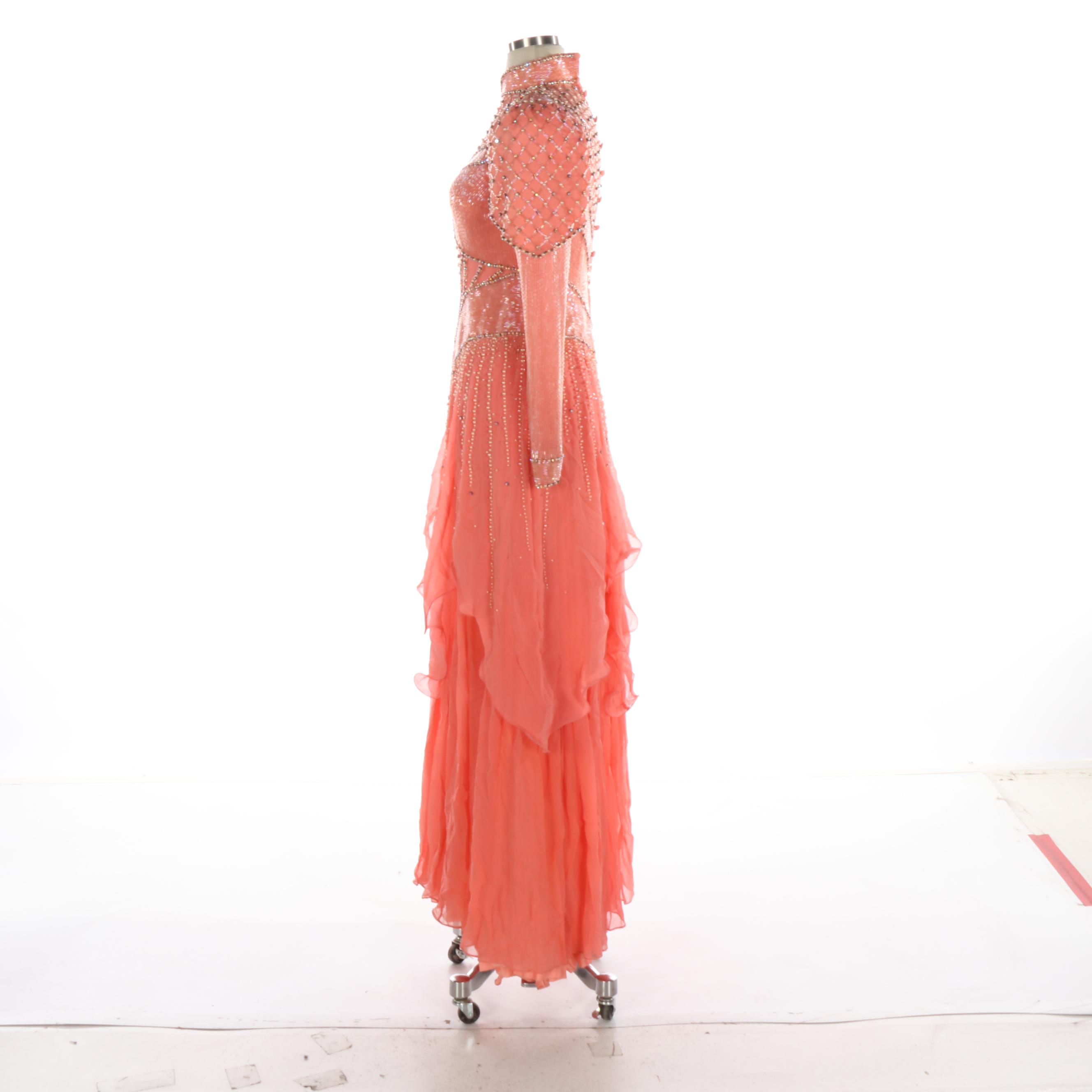 Embellished Pink Chiffon Occasion Gown