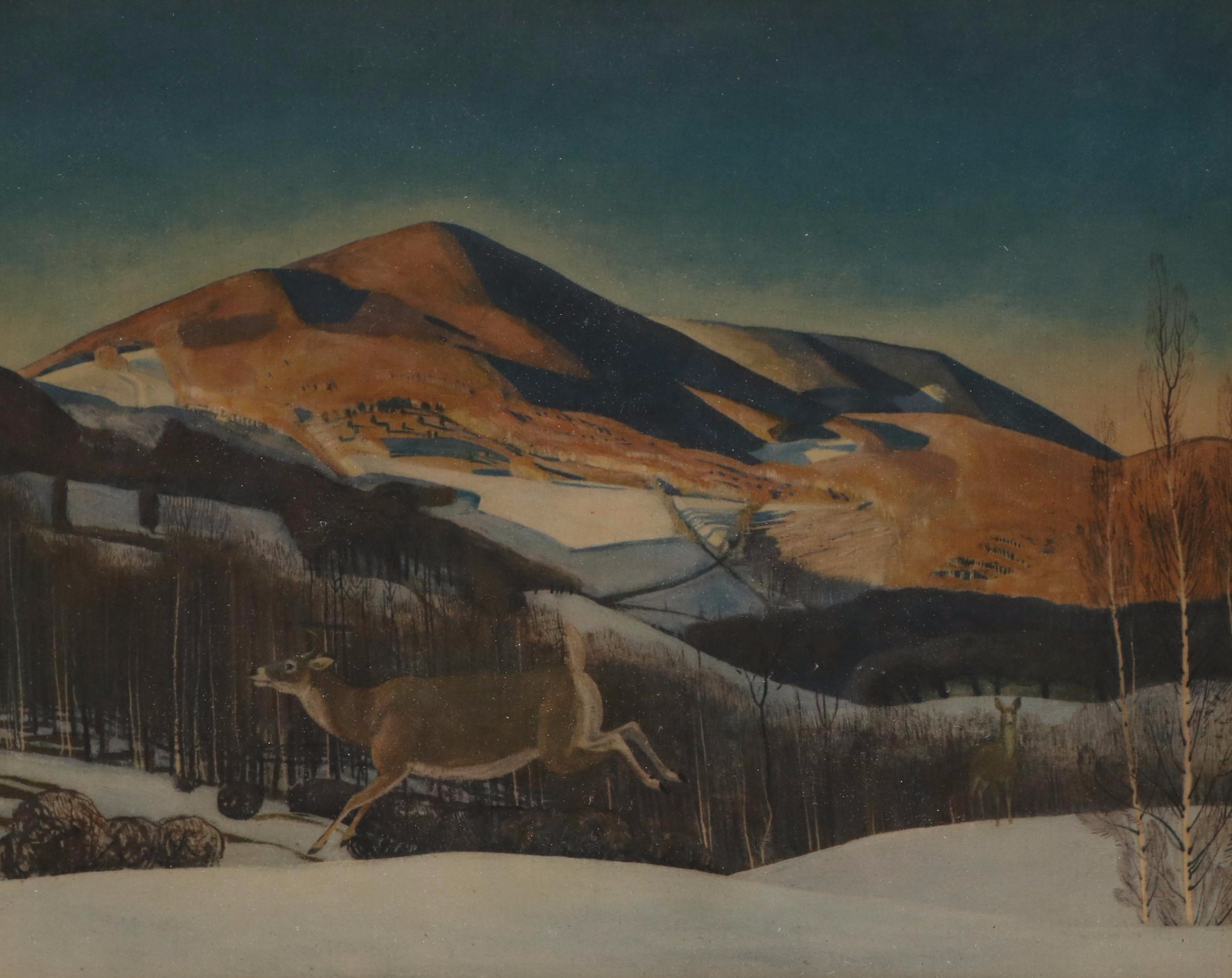 Landscape Offset Lithograph After Rockwell Kent "Mt. Equinox, Winter"