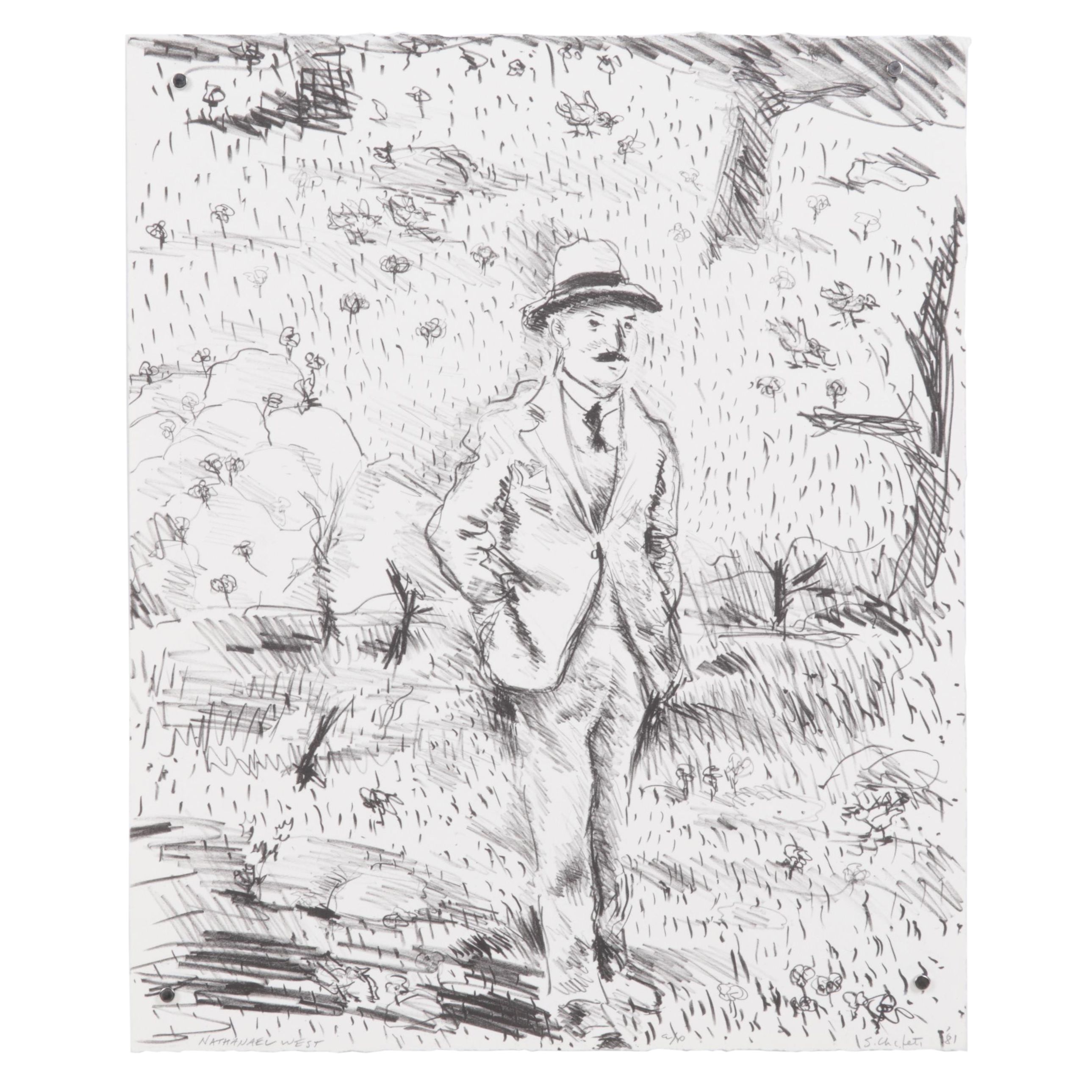 Sidney Chafetz Portrait Lithograph "Nathanael West," 1981