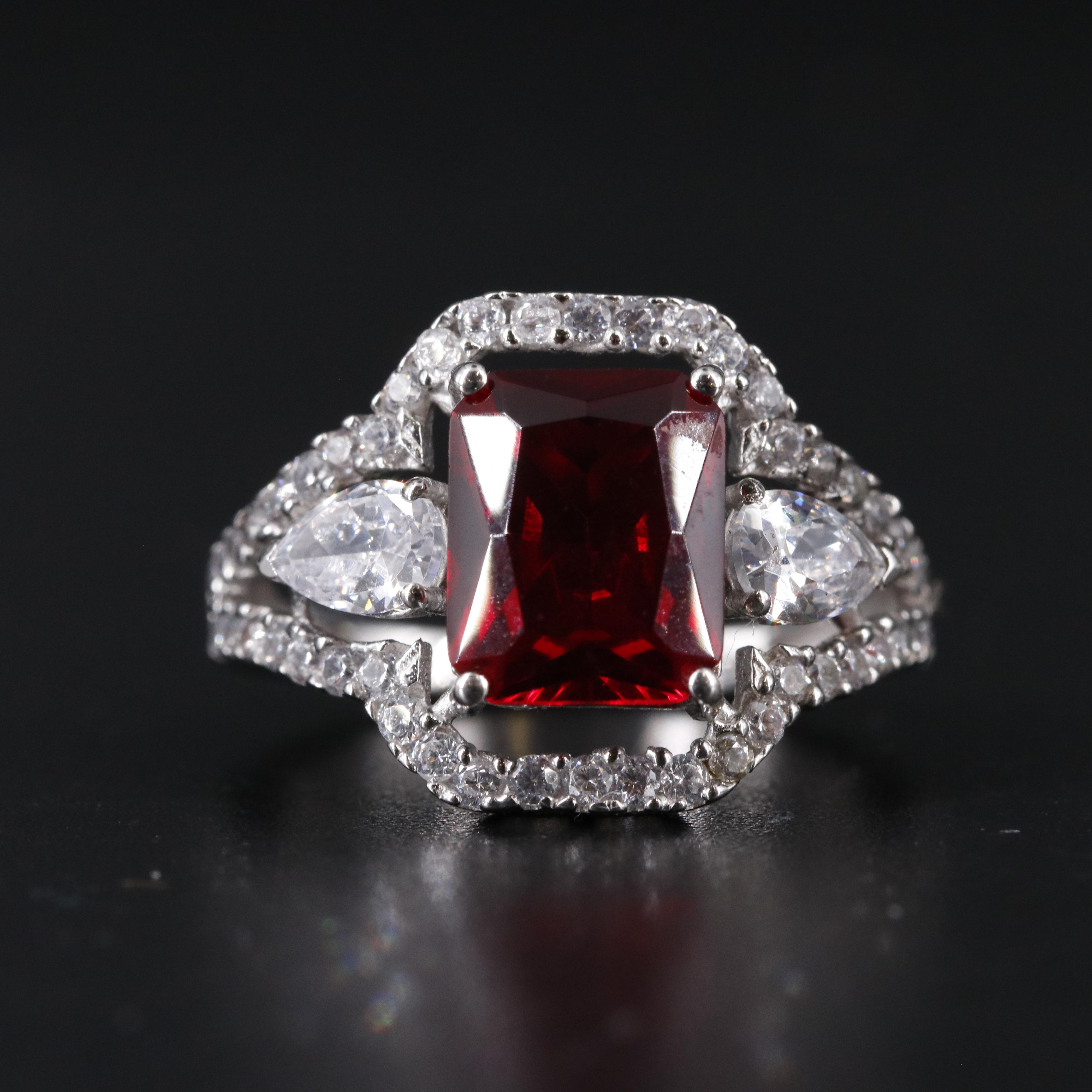 Sterling Silver Ruby and Cubic Zirconia Ring