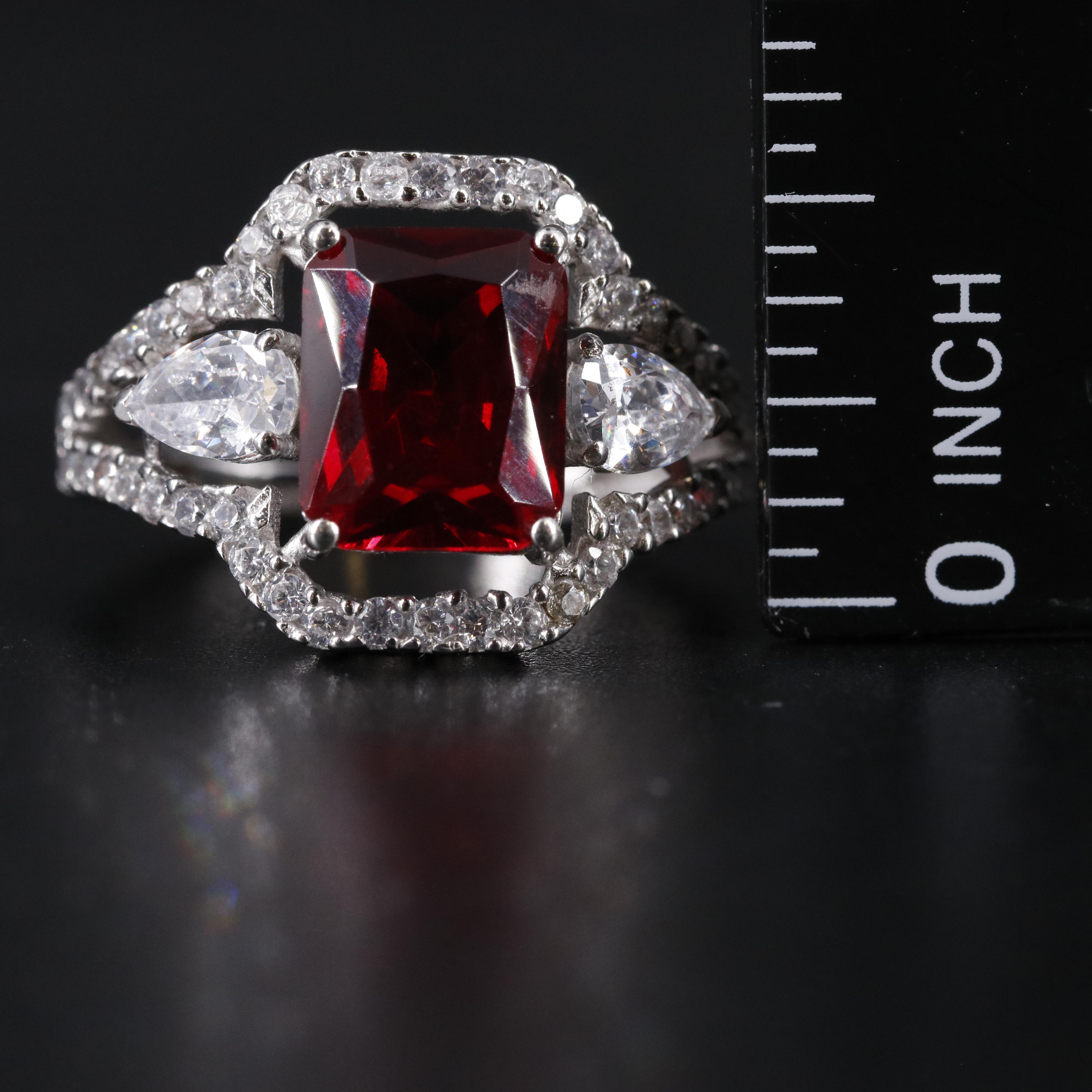 Sterling Silver Ruby and Cubic Zirconia Ring