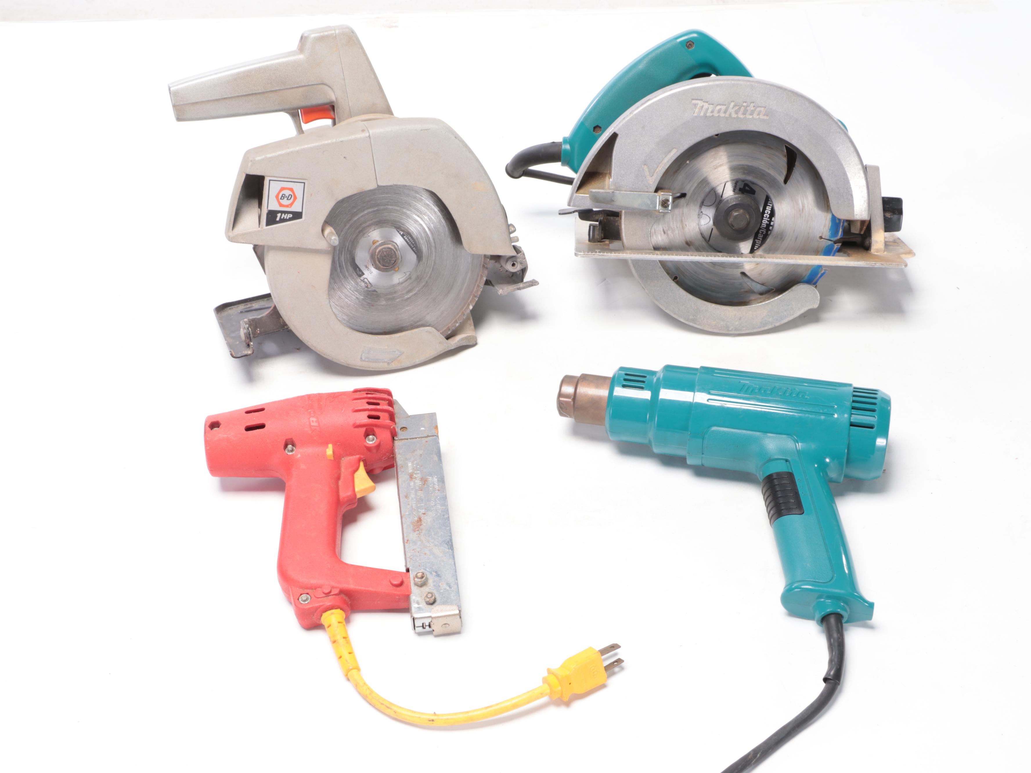 Makita Circular Saw With Staple Guns, Bar Clamps and Other Tools