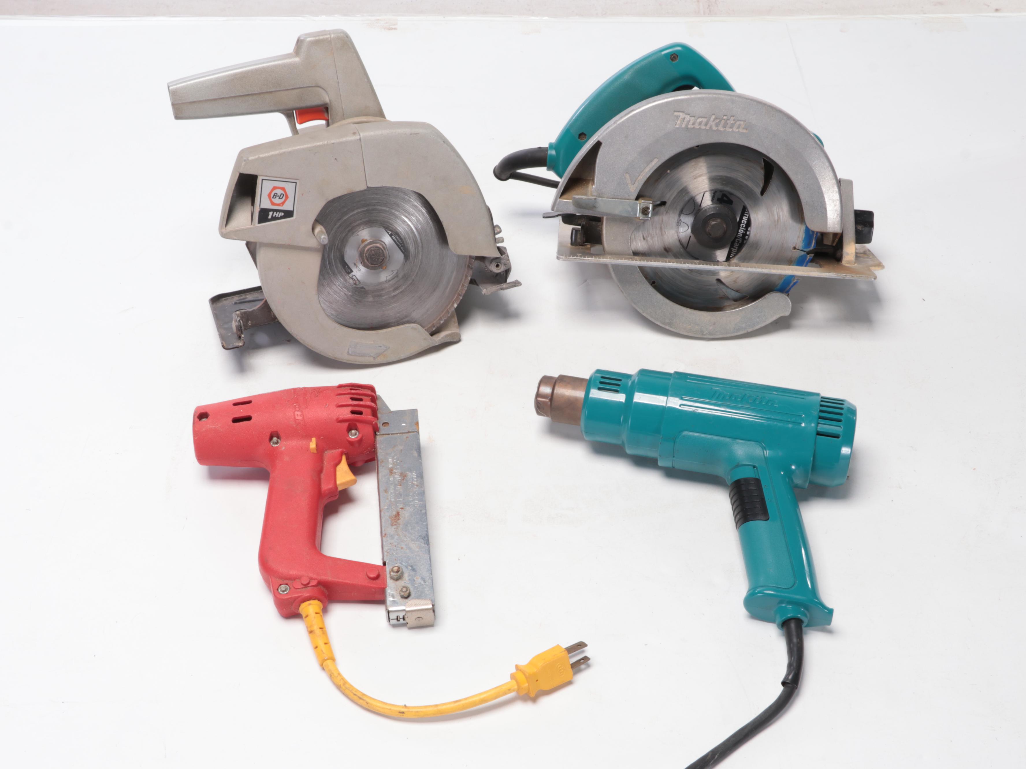 Makita Circular Saw With Staple Guns, Bar Clamps and Other Tools