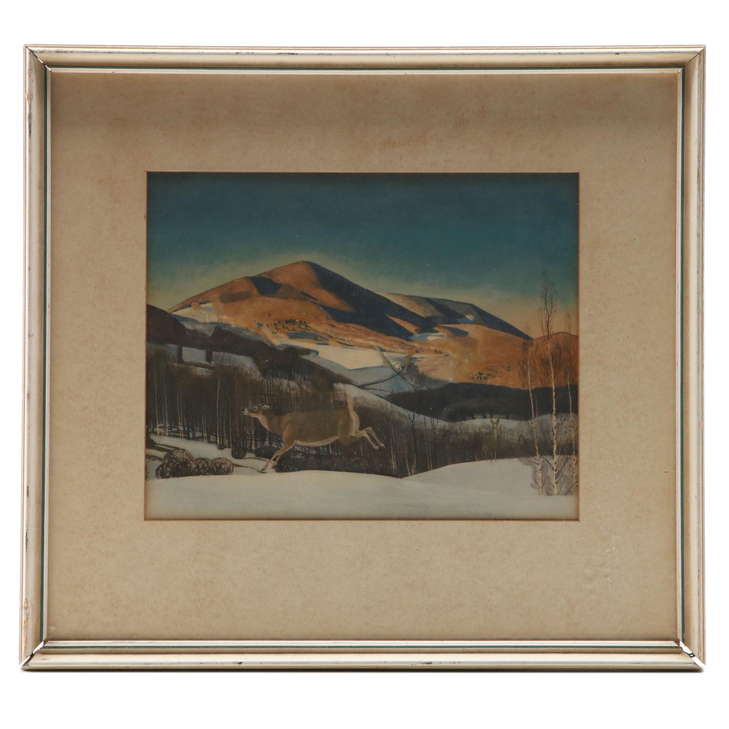 Landscape Offset Lithograph After Rockwell Kent "Mt. Equinox, Winter"