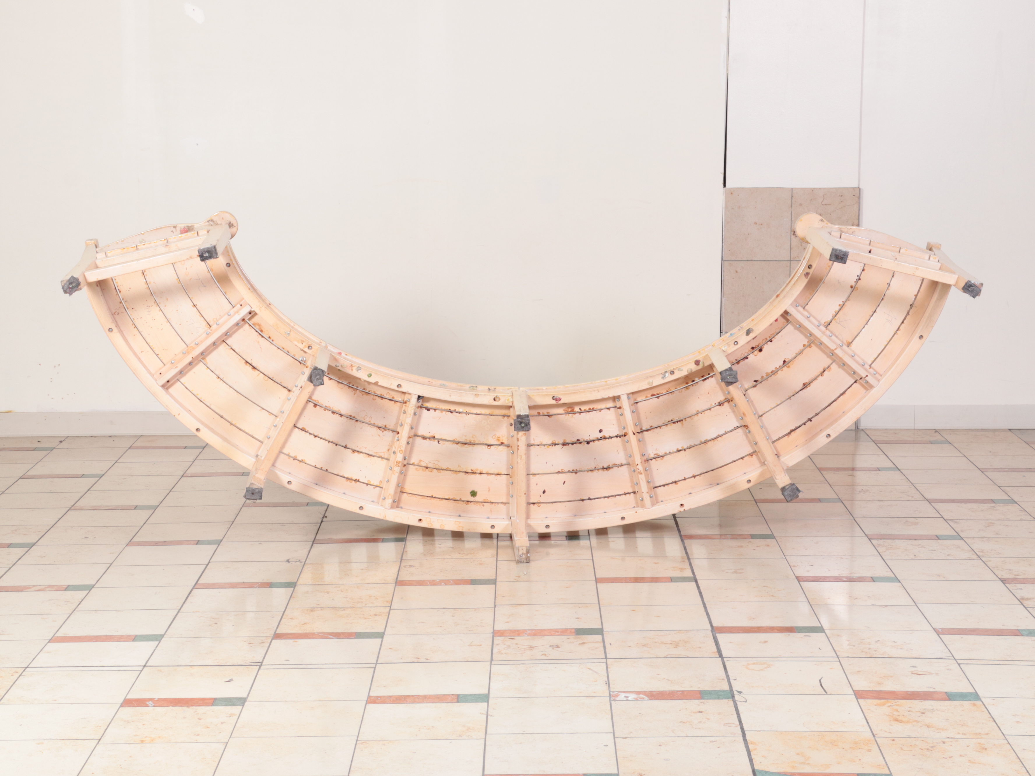 Pair of Large Curved Wood Benches