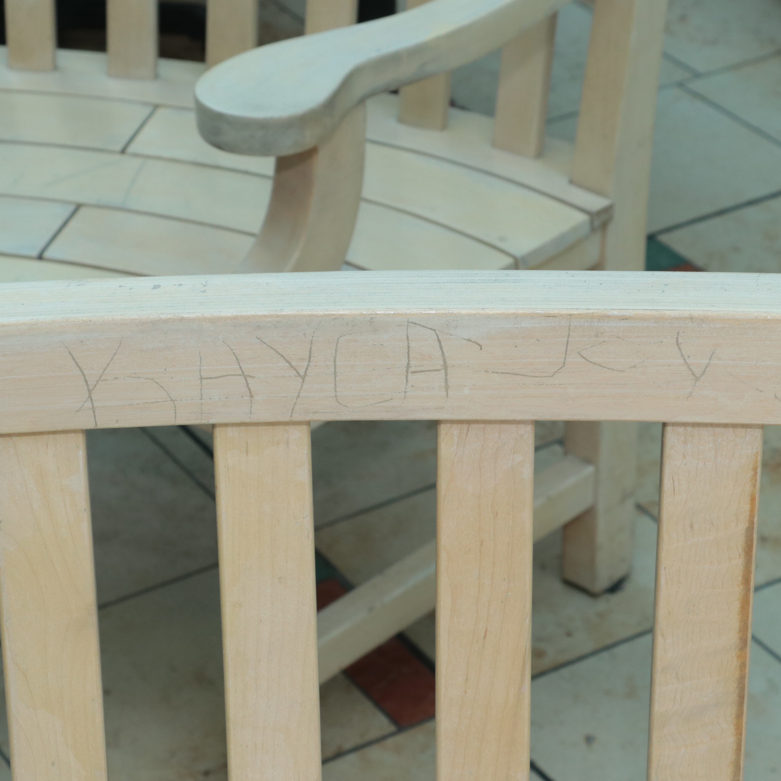 Pair of Large Curved Wood Benches