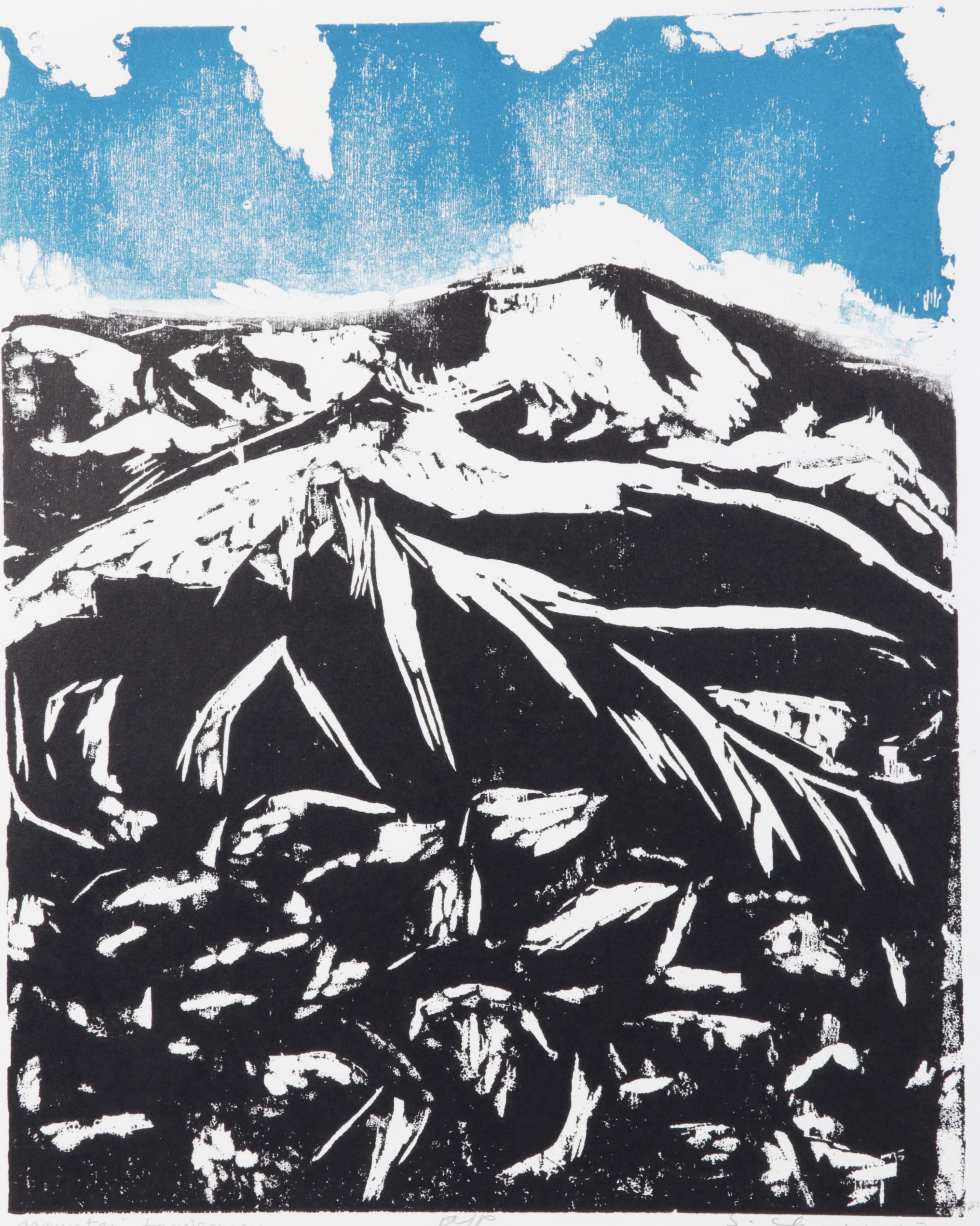 Sidney Chafetz Woodcut "Mountain Landscape," 1971