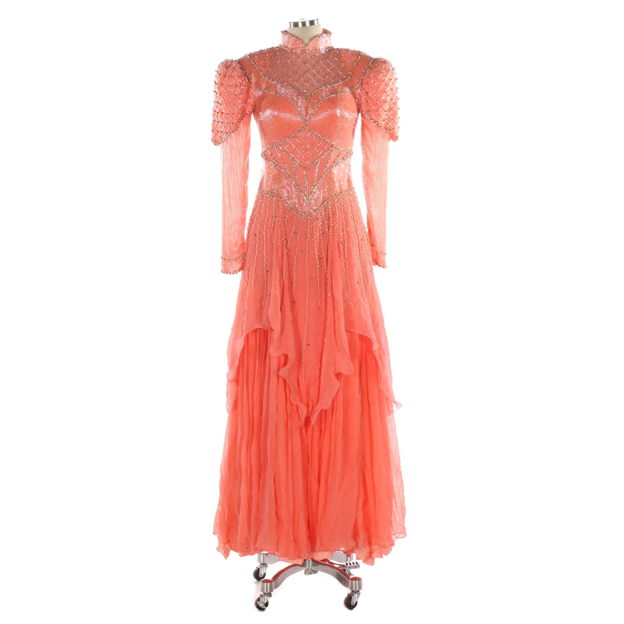 Embellished Pink Chiffon Occasion Gown