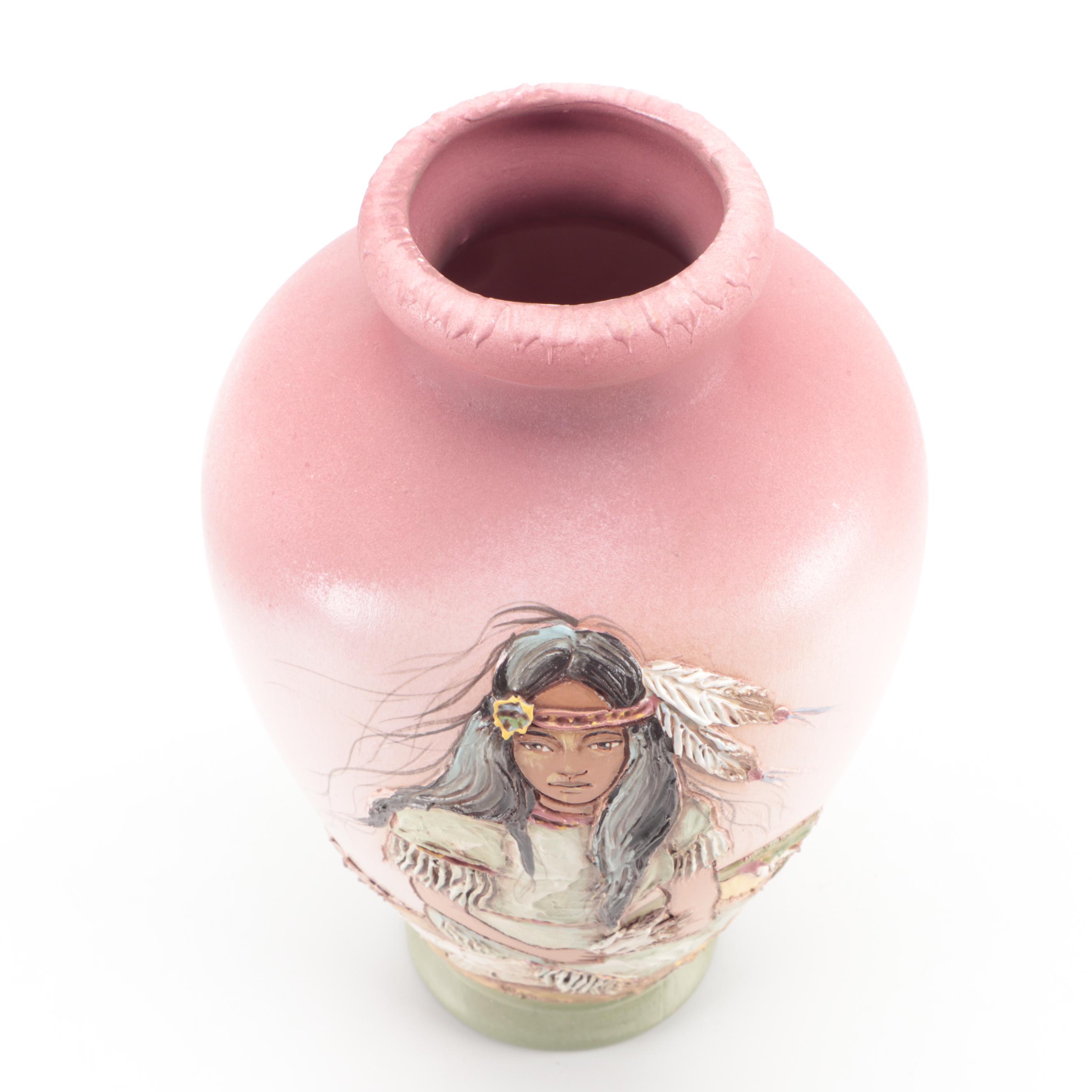 Signed Rick Wisecarver Wihoa Signed Hand Slip Painted Pottery Vase, 1981