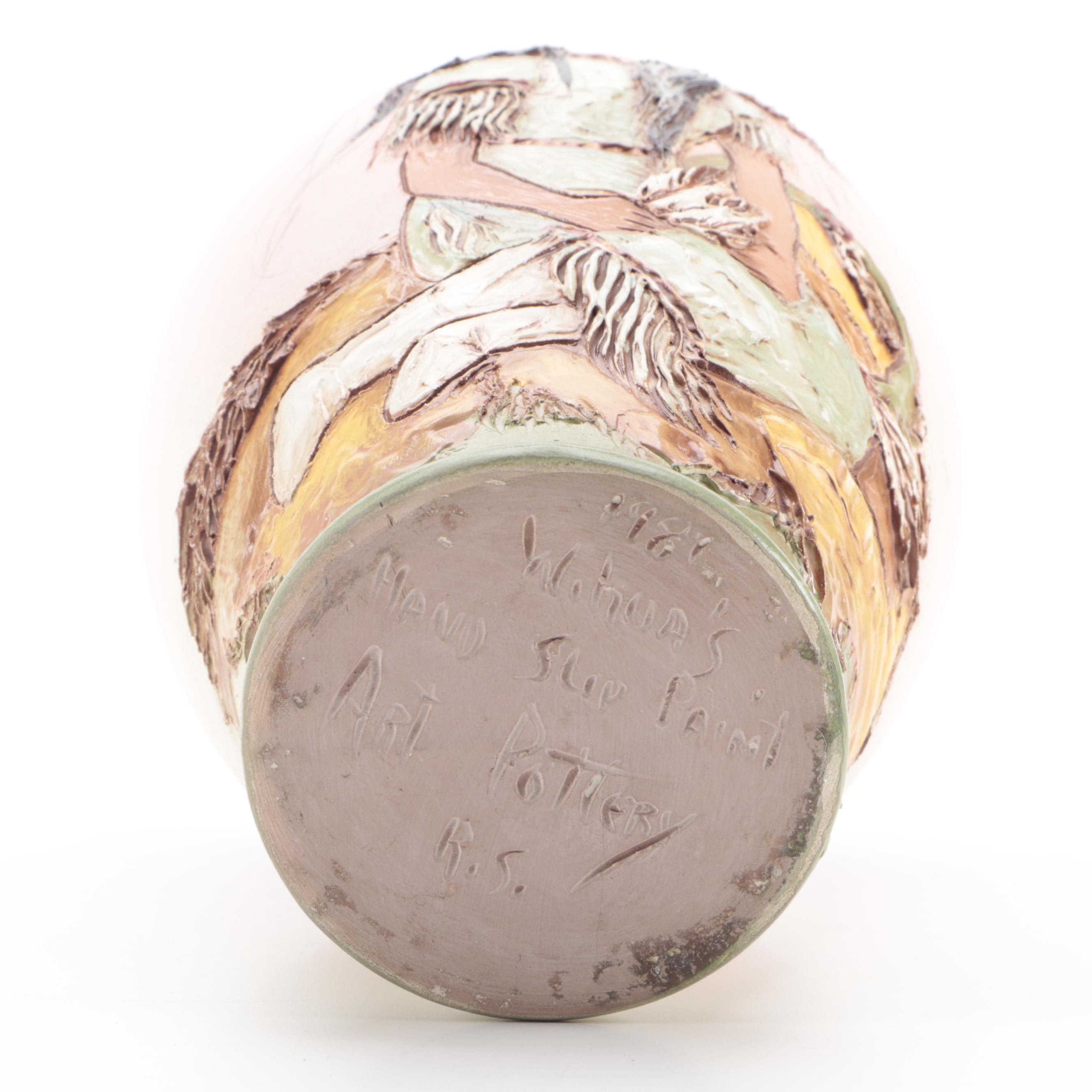 Signed Rick Wisecarver Wihoa Signed Hand Slip Painted Pottery Vase, 1981