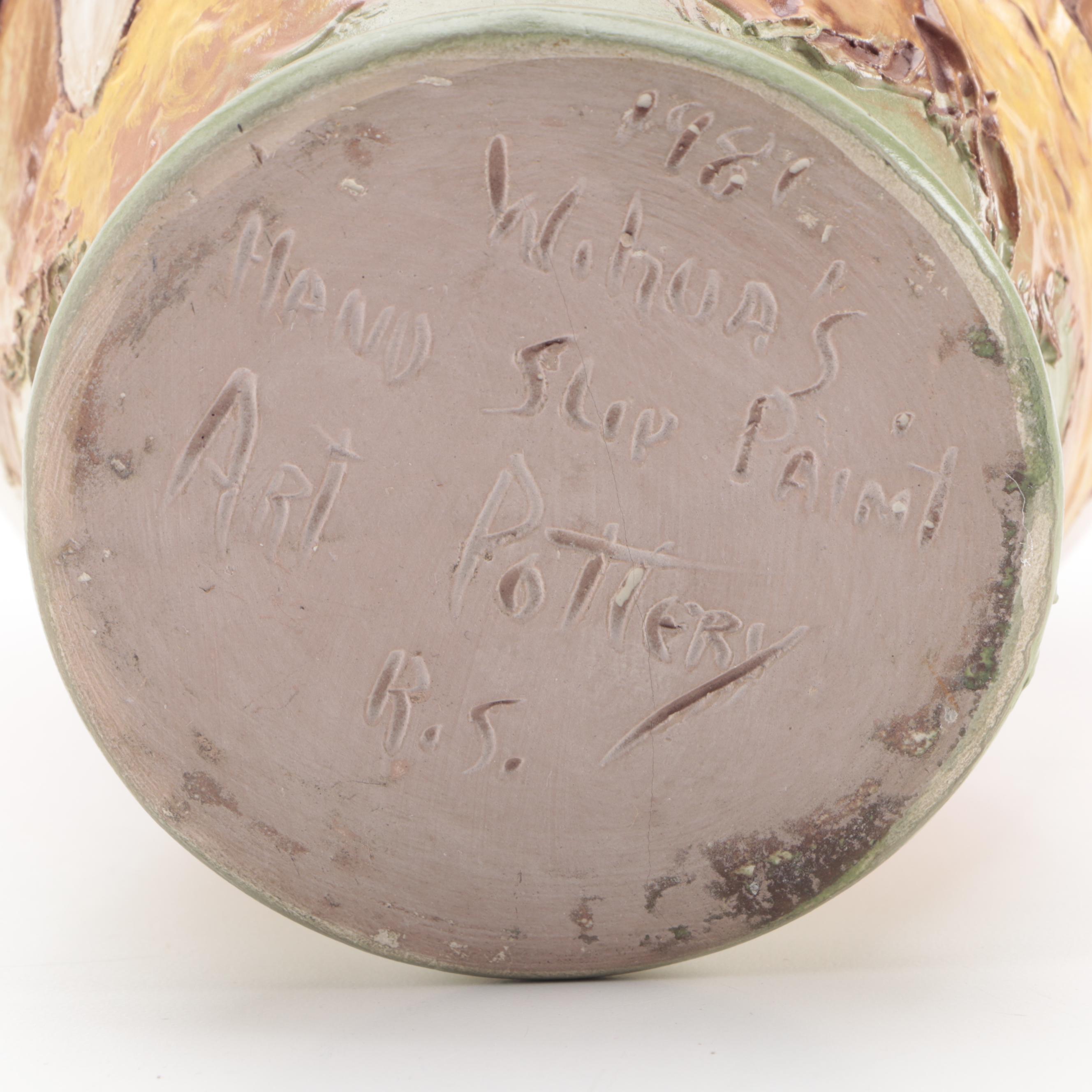 Signed Rick Wisecarver Wihoa Signed Hand Slip Painted Pottery Vase, 1981