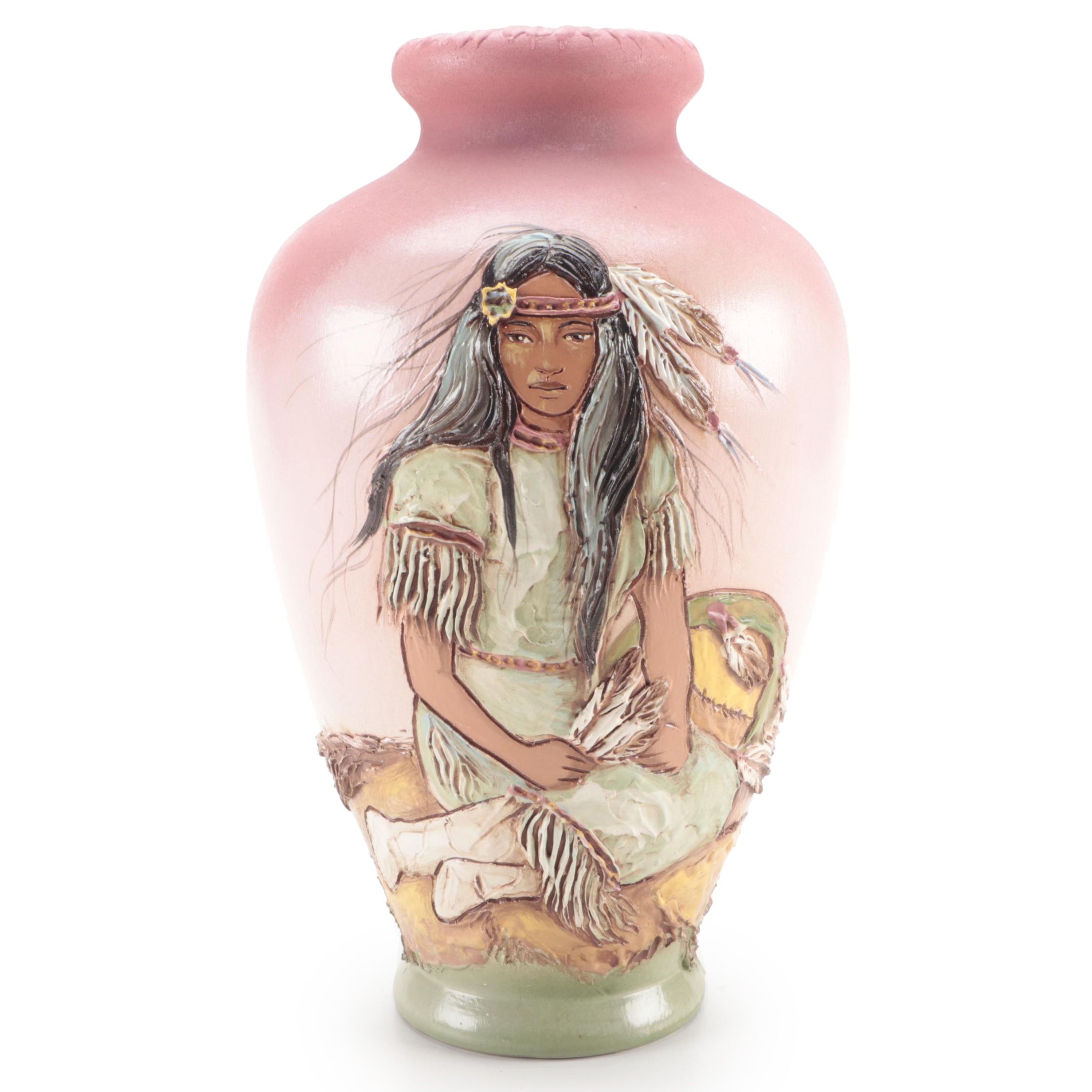 Signed Rick Wisecarver Wihoa Signed Hand Slip Painted Pottery Vase, 1981