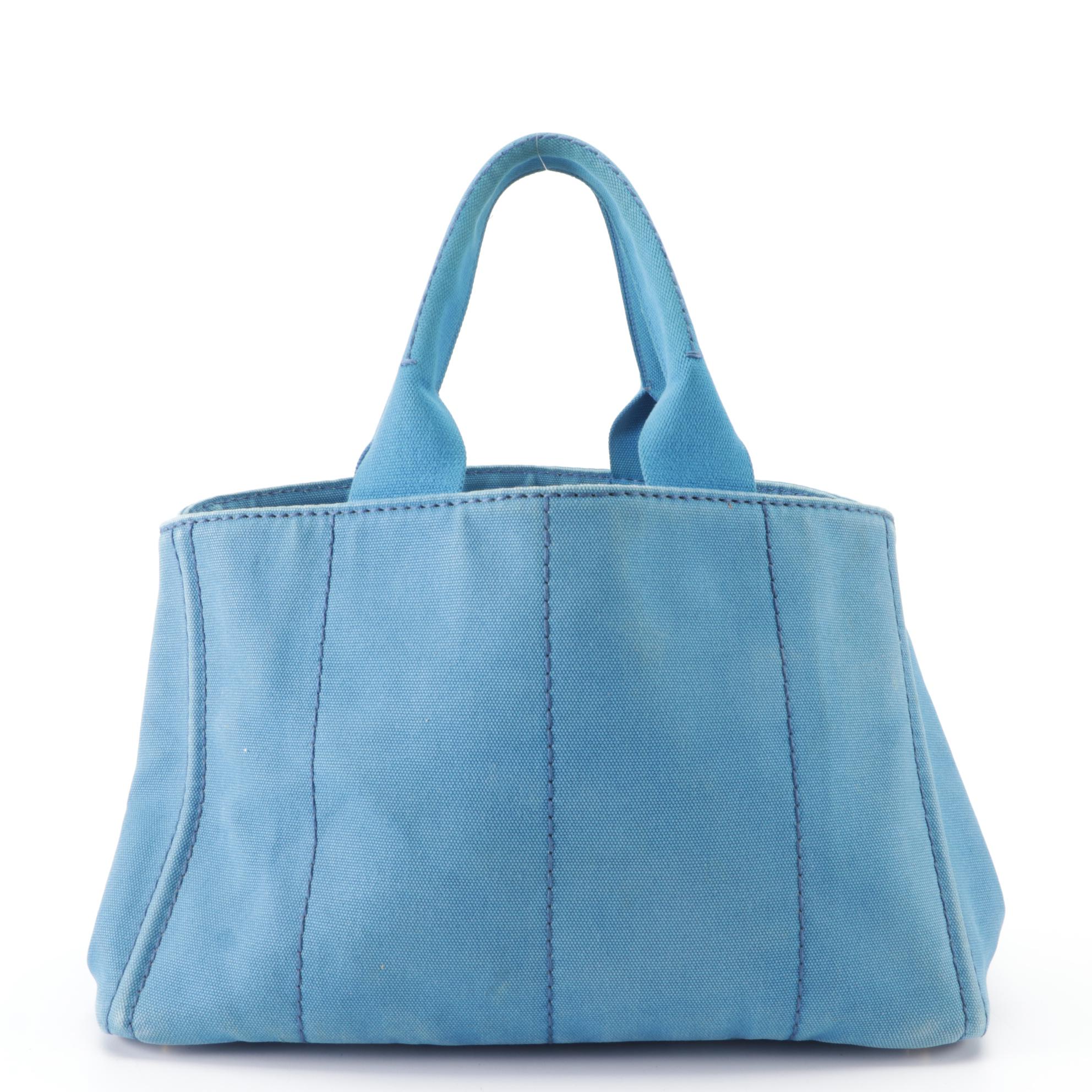 Prada Canapa Logo Large Tote Bag in Blue Canvas