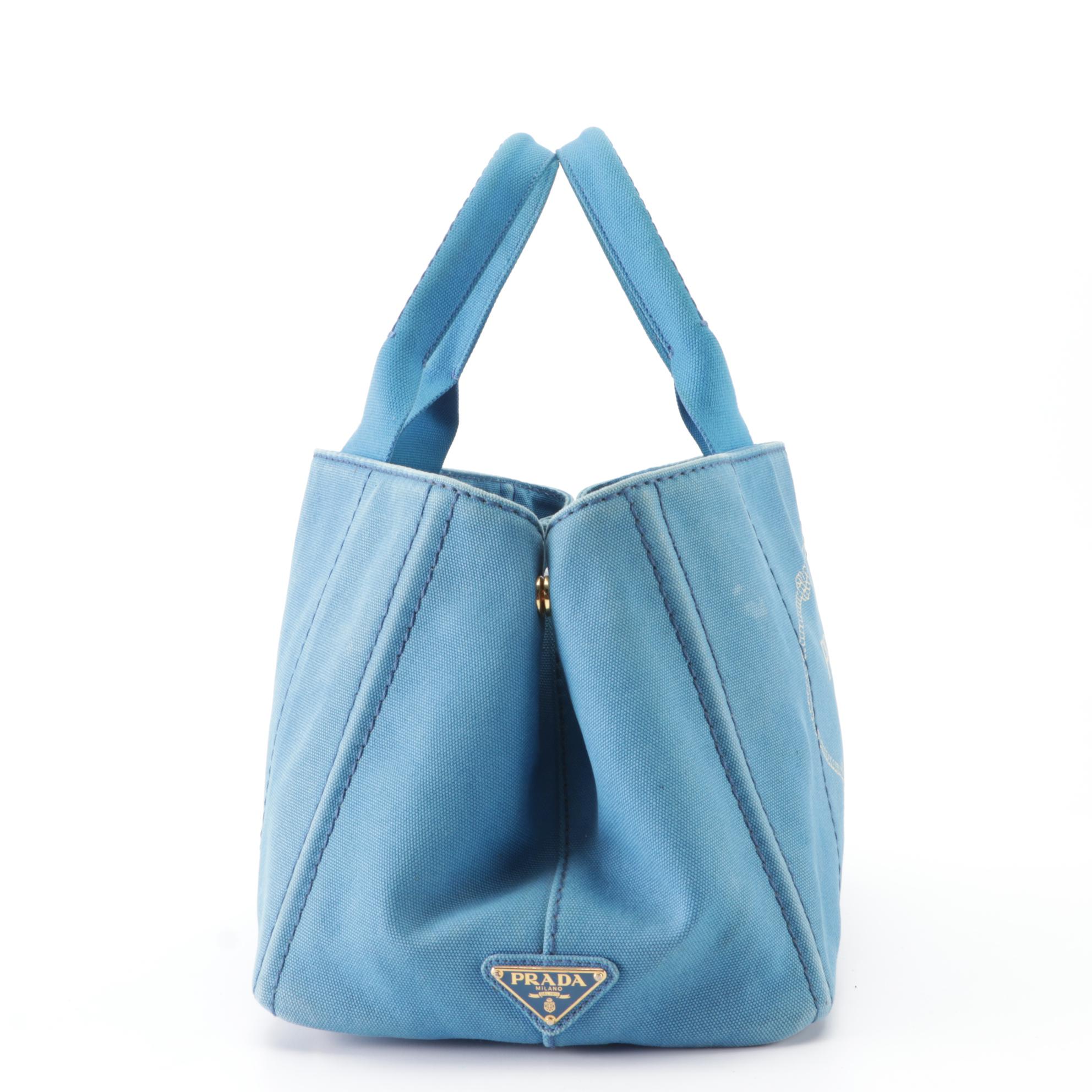 Prada Canapa Logo Large Tote Bag in Blue Canvas