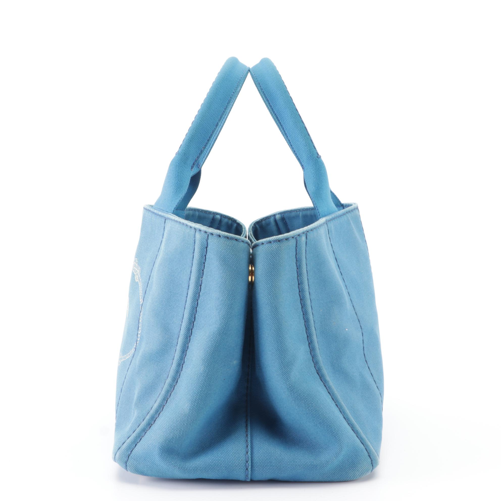 Prada Canapa Logo Large Tote Bag in Blue Canvas