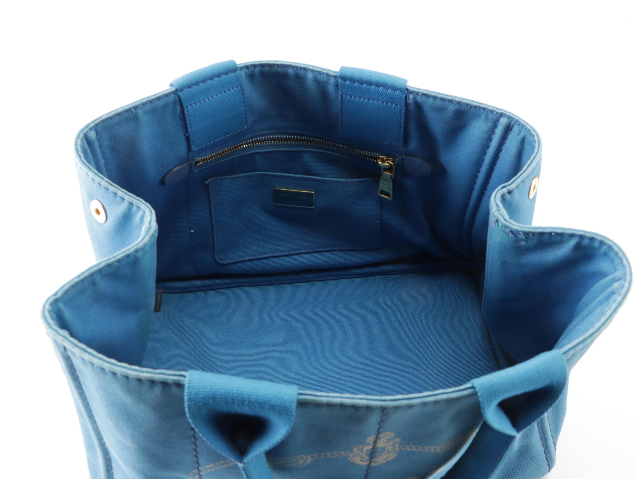 Prada Canapa Logo Large Tote Bag in Blue Canvas