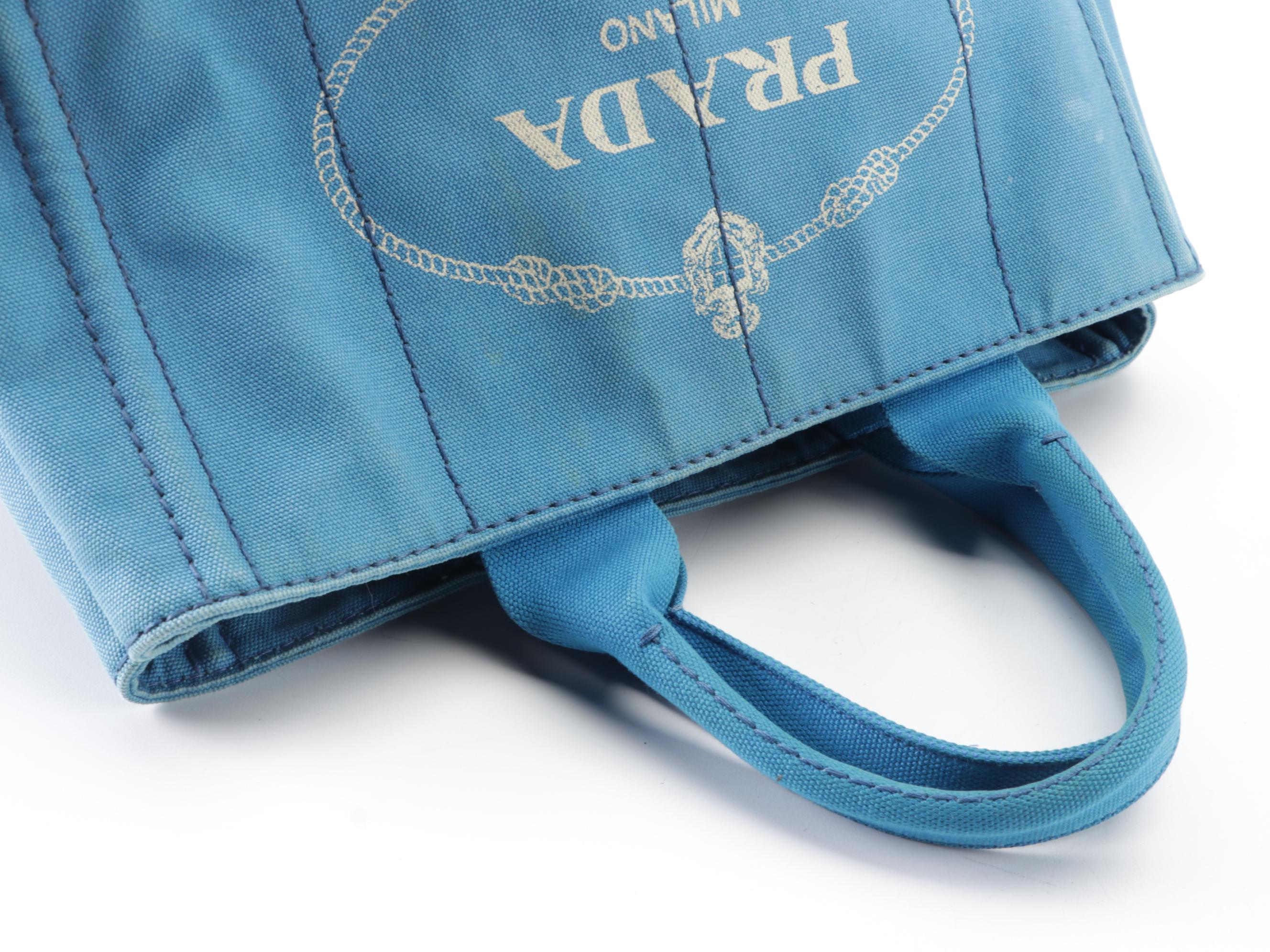 Prada Canapa Logo Large Tote Bag in Blue Canvas