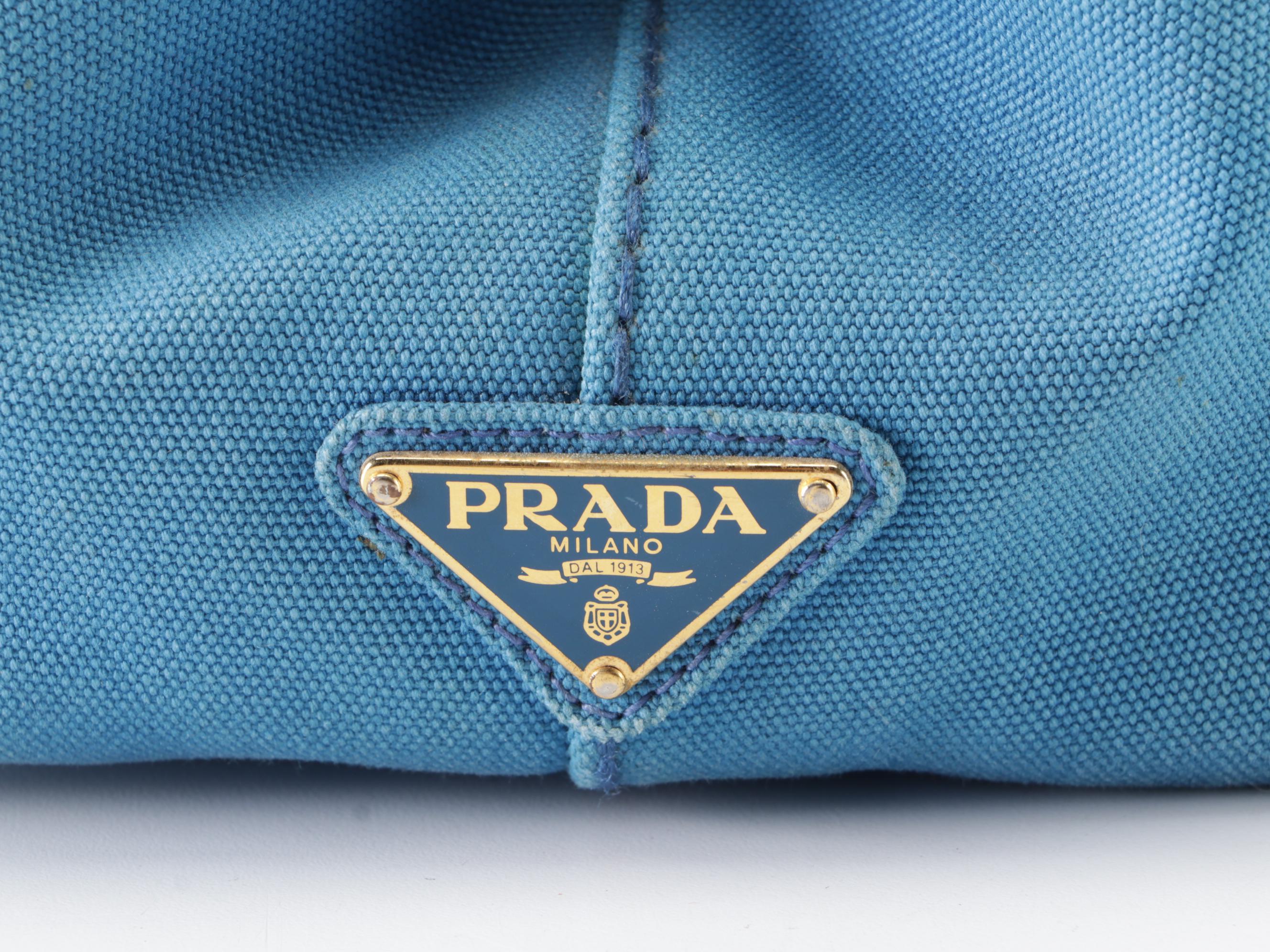 Prada Canapa Logo Large Tote Bag in Blue Canvas