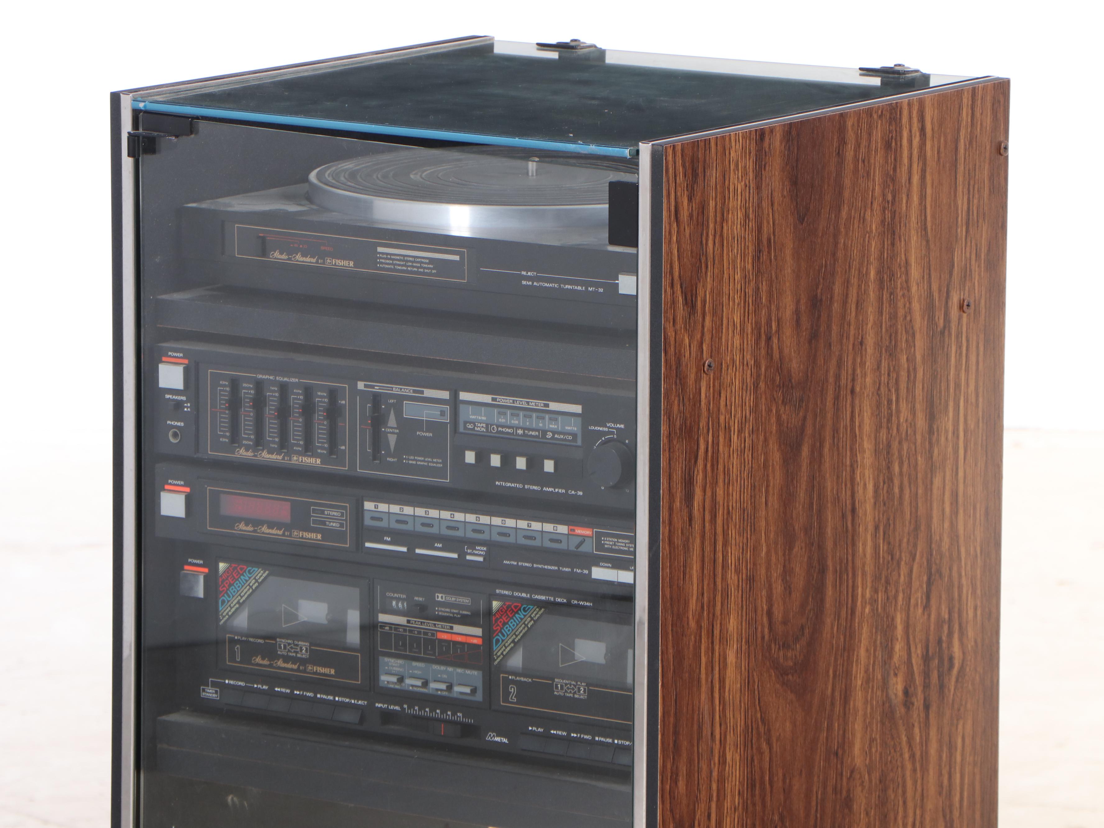 Fisher Studio Standard Stereo System in Rosewood Veneer Cabinet on Casters