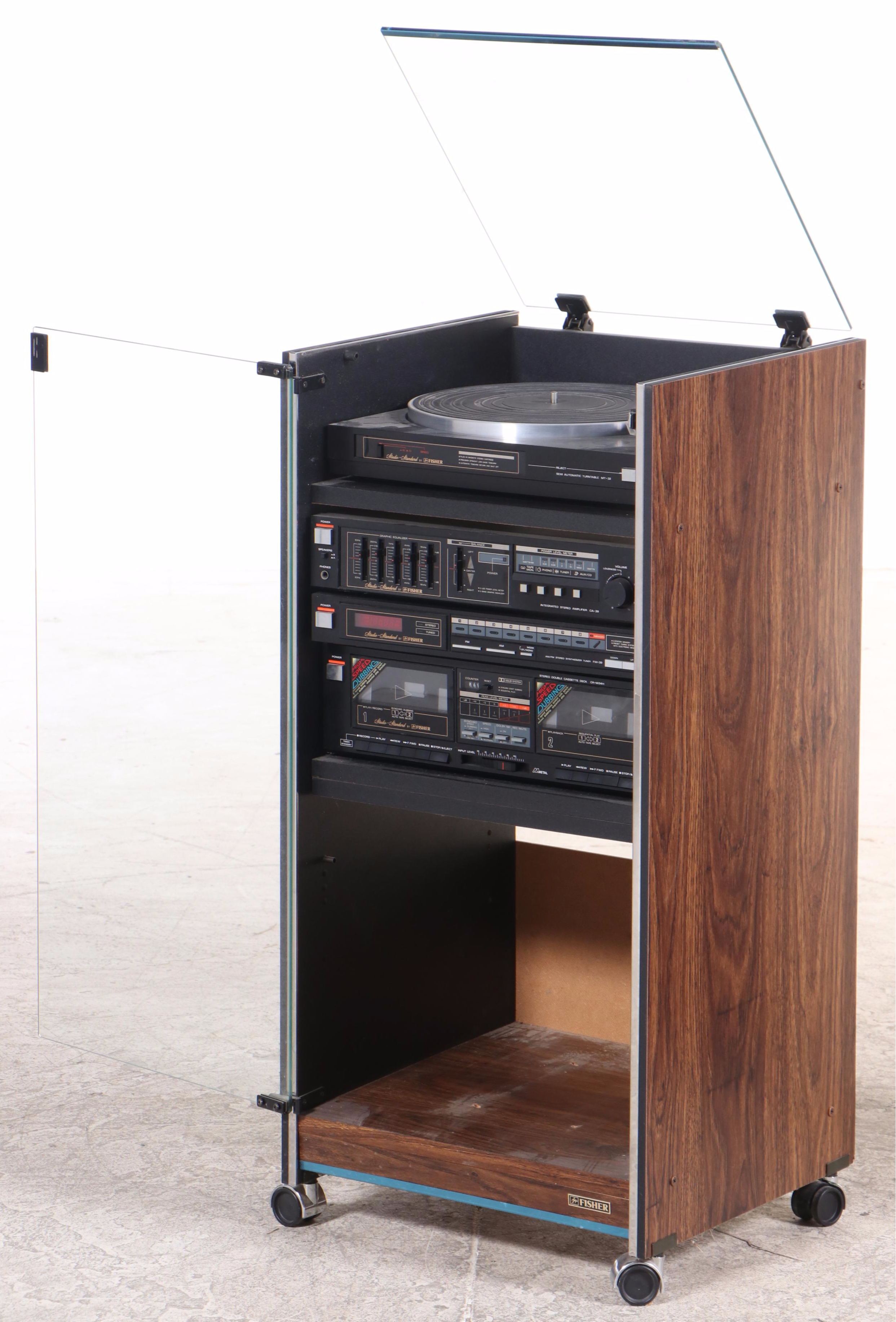 Fisher Studio Standard Stereo System in Rosewood Veneer Cabinet on Casters