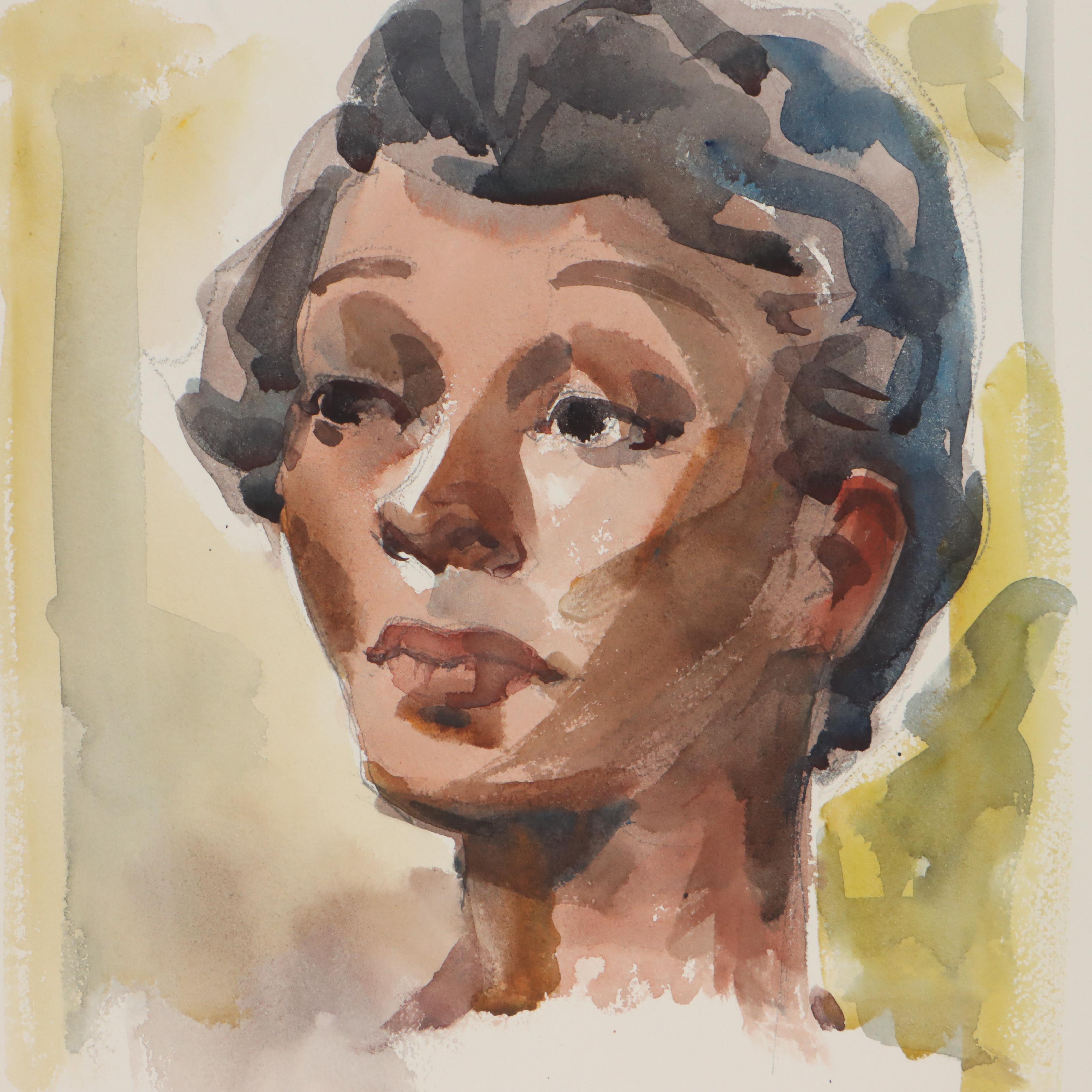 Jack Meanwell Portrait Watercolor Painting, Late 20th Century