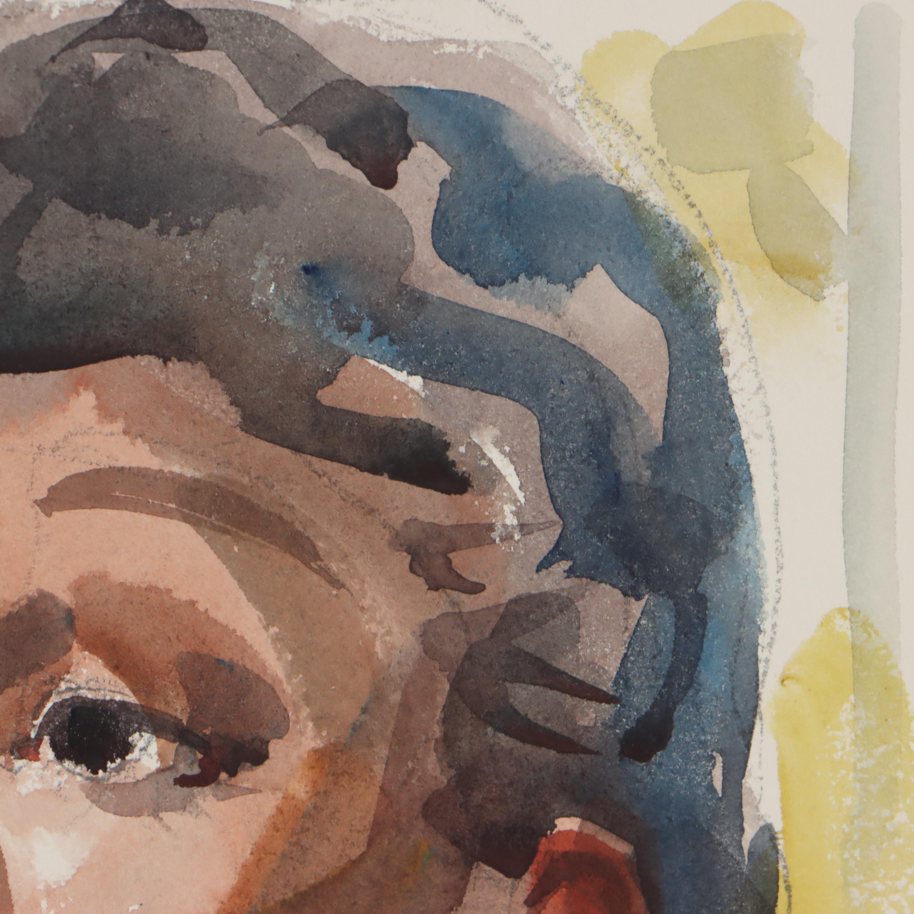 Jack Meanwell Portrait Watercolor Painting, Late 20th Century