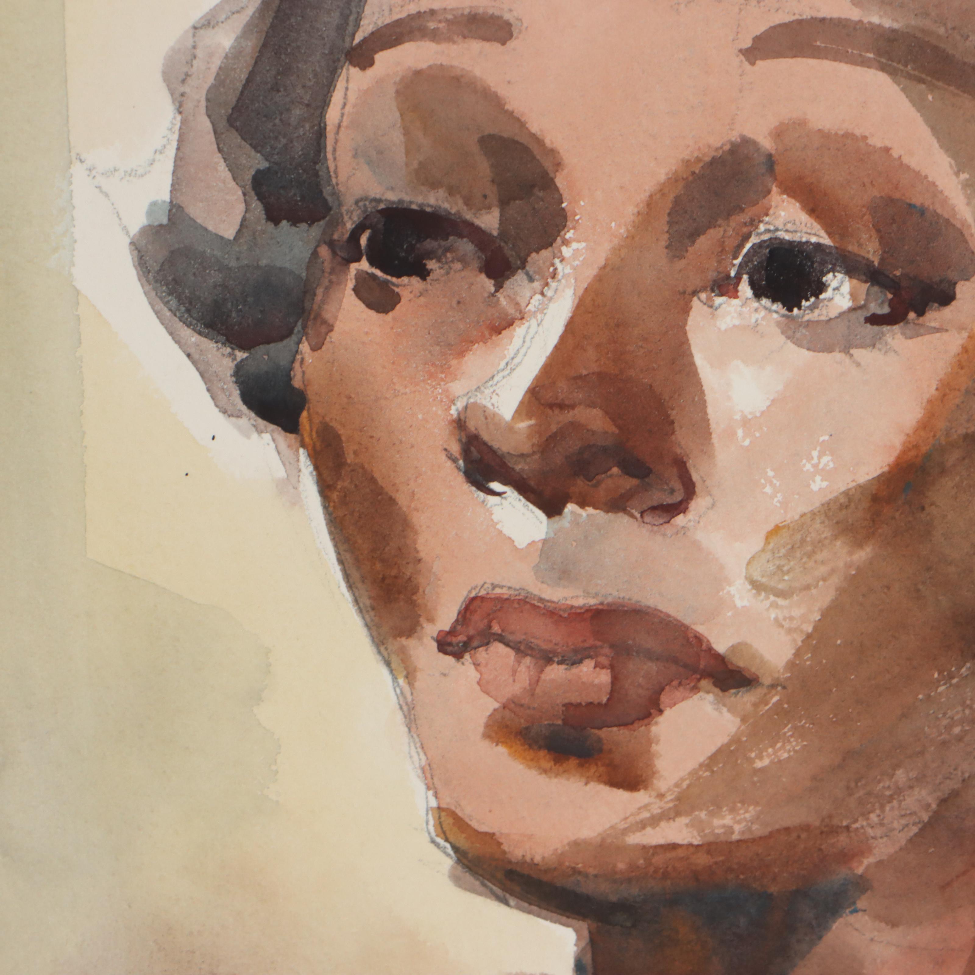 Jack Meanwell Portrait Watercolor Painting, Late 20th Century