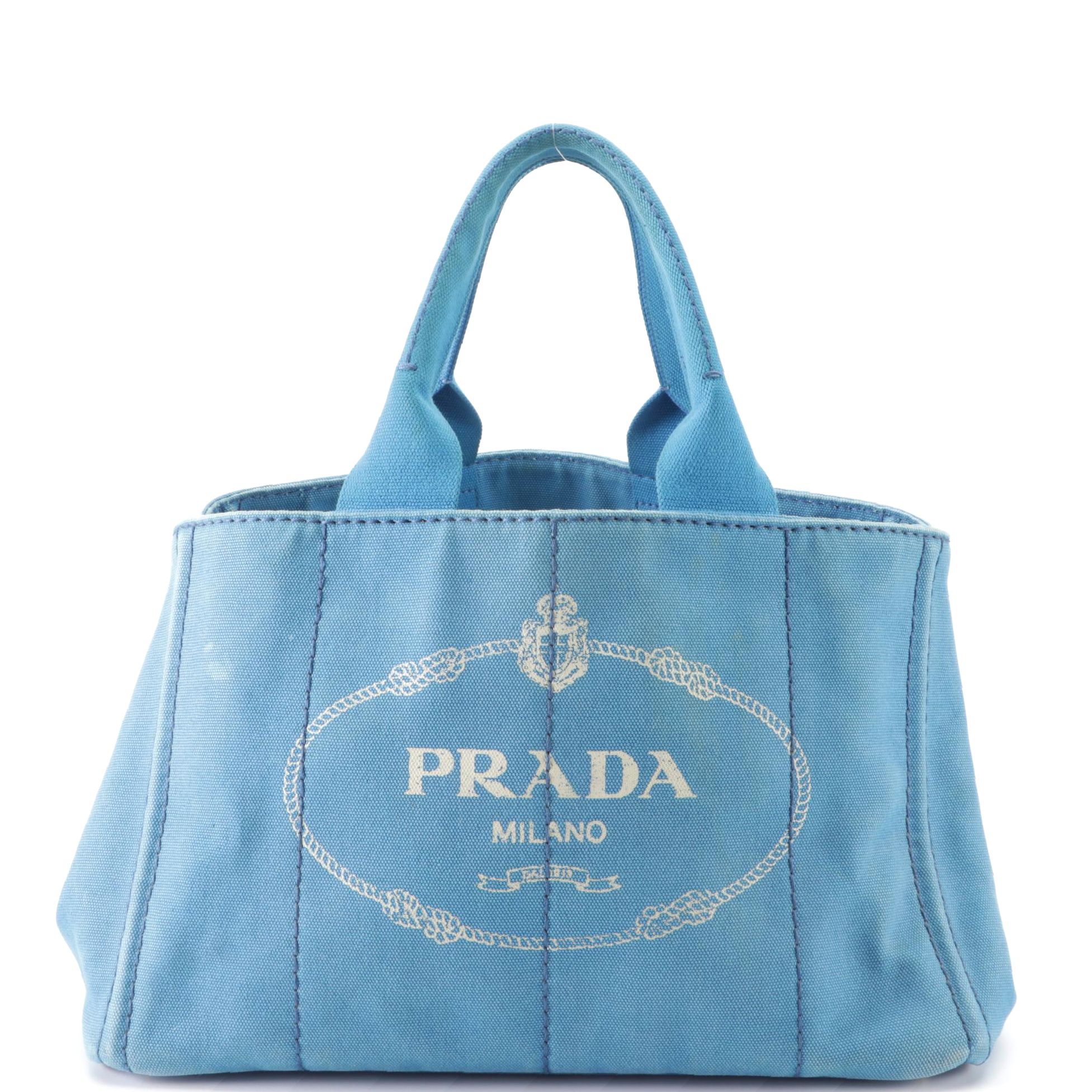 Prada Canapa Logo Large Tote Bag in Blue Canvas