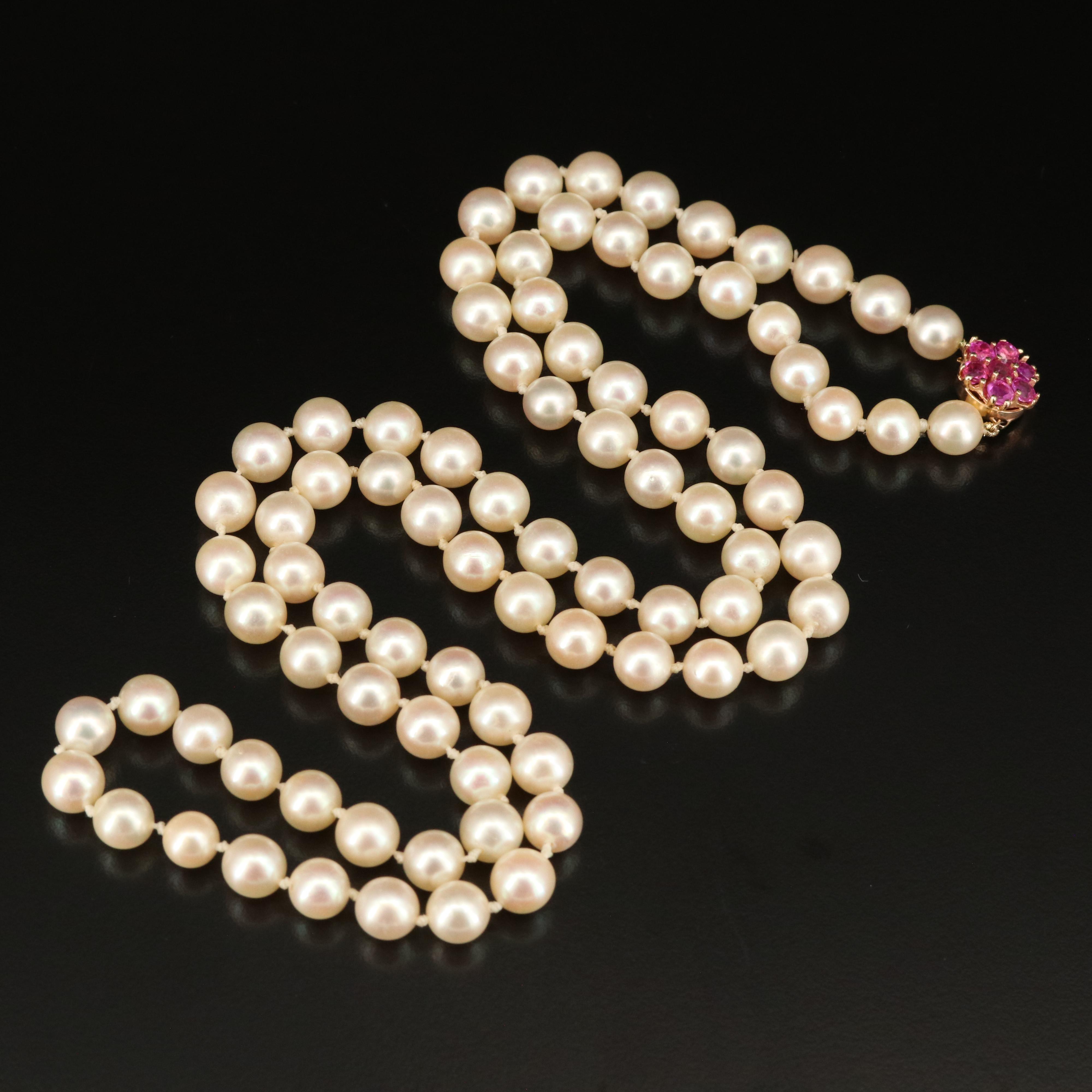 Ruby and Pearl Necklace 14K Clasp