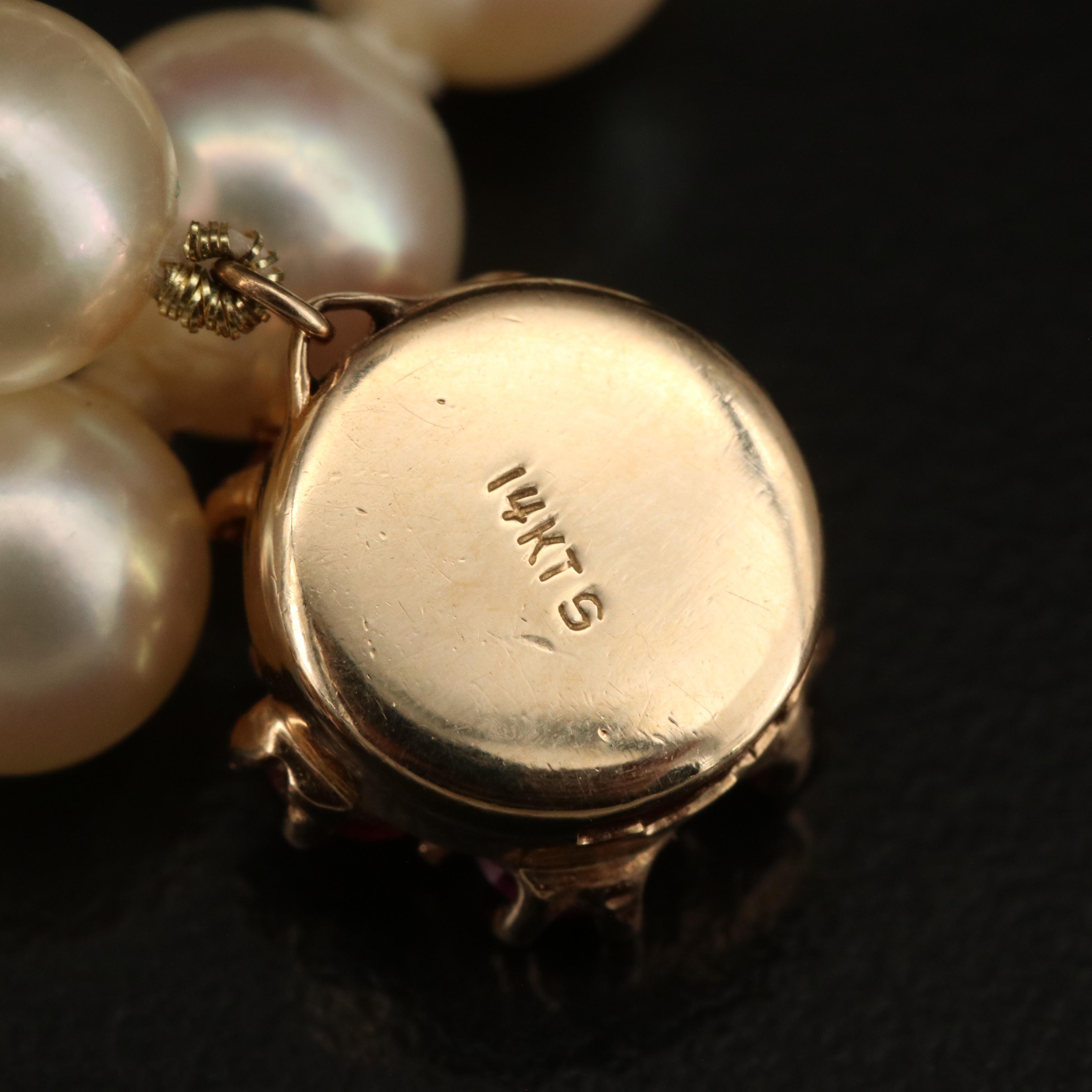 Ruby and Pearl Necklace 14K Clasp
