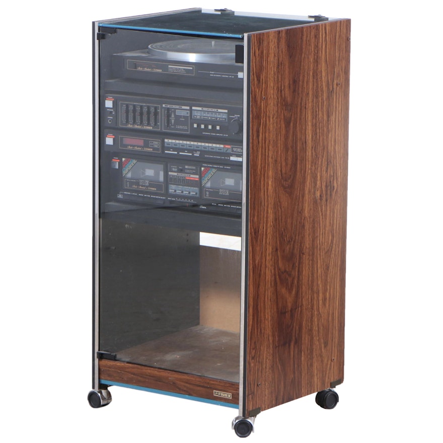 Fisher Studio Standard Stereo System in Rosewood Veneer Cabinet on Casters