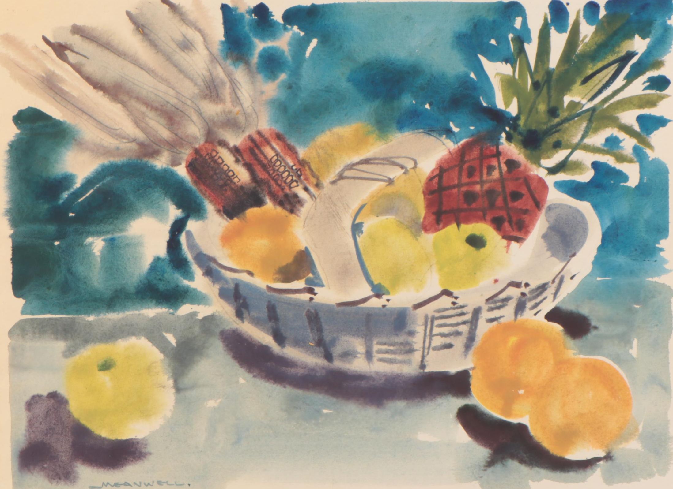 Jack Meanwell Watercolor Painting of Fruit Still Life